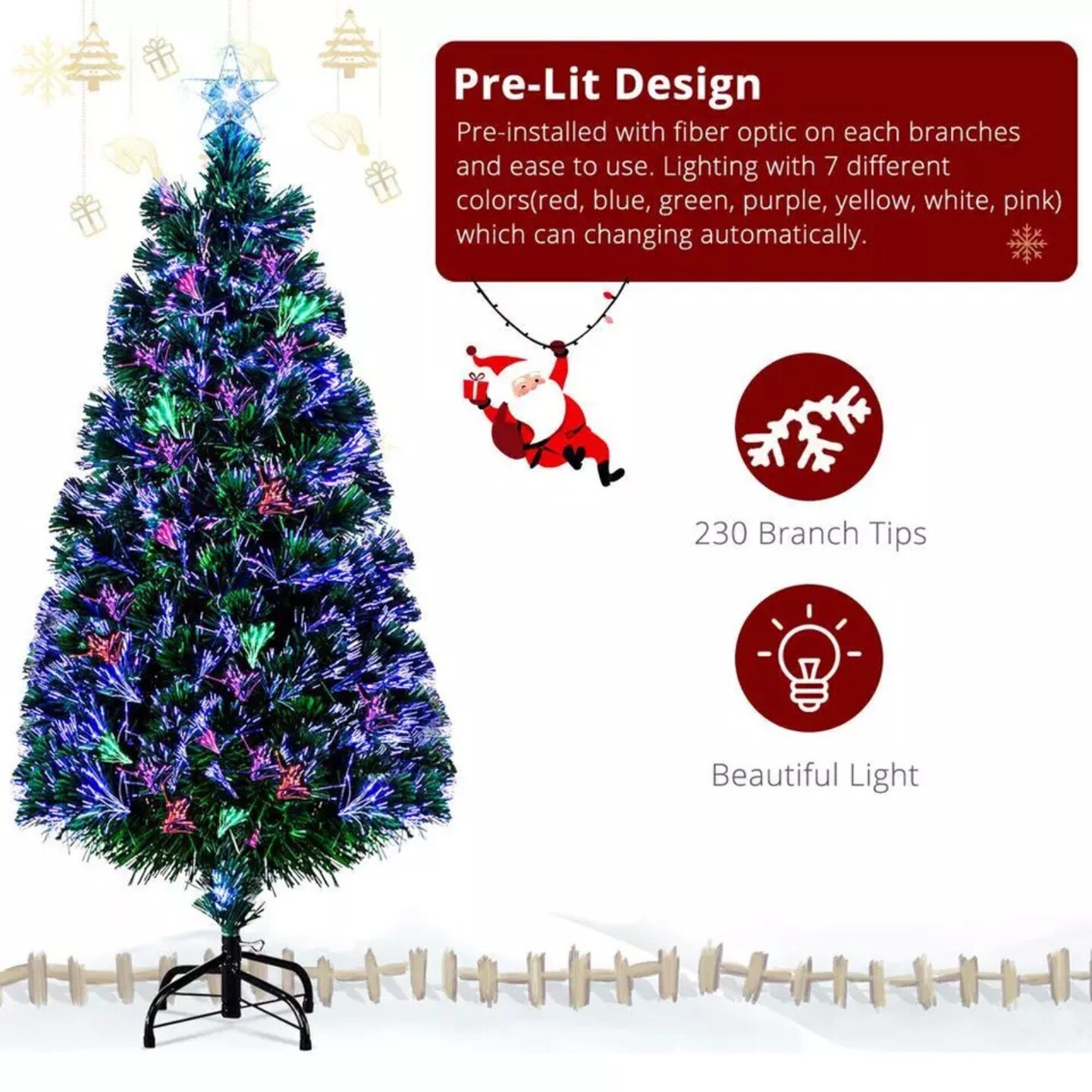 Kitcheniva Pre-lit Artificial Christmas Tree Fiber Optic Multicolor 6FT