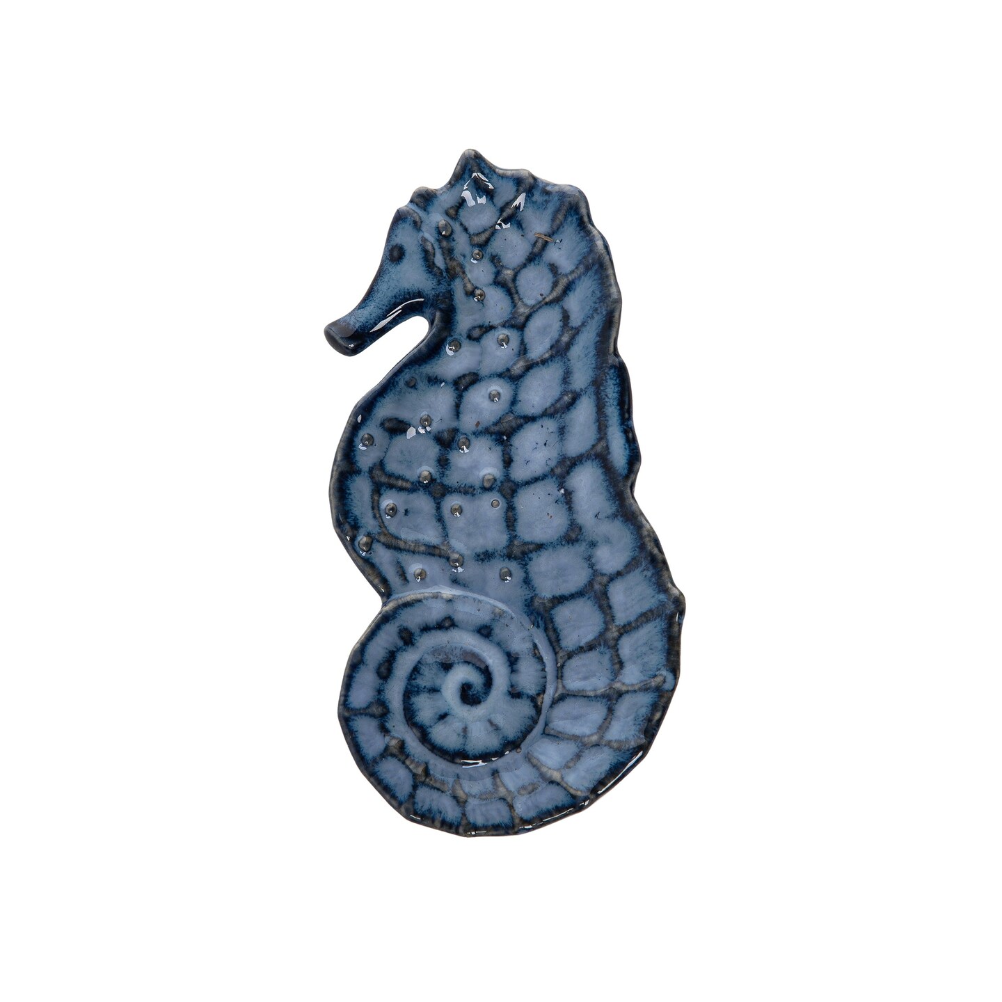 Textured Blue Seahorse Dish Porcelain Dinnerware Plate For Home Kitchen Coastal Nautical Beach Ocean Sea Life 6.1 X 3 X 0.8