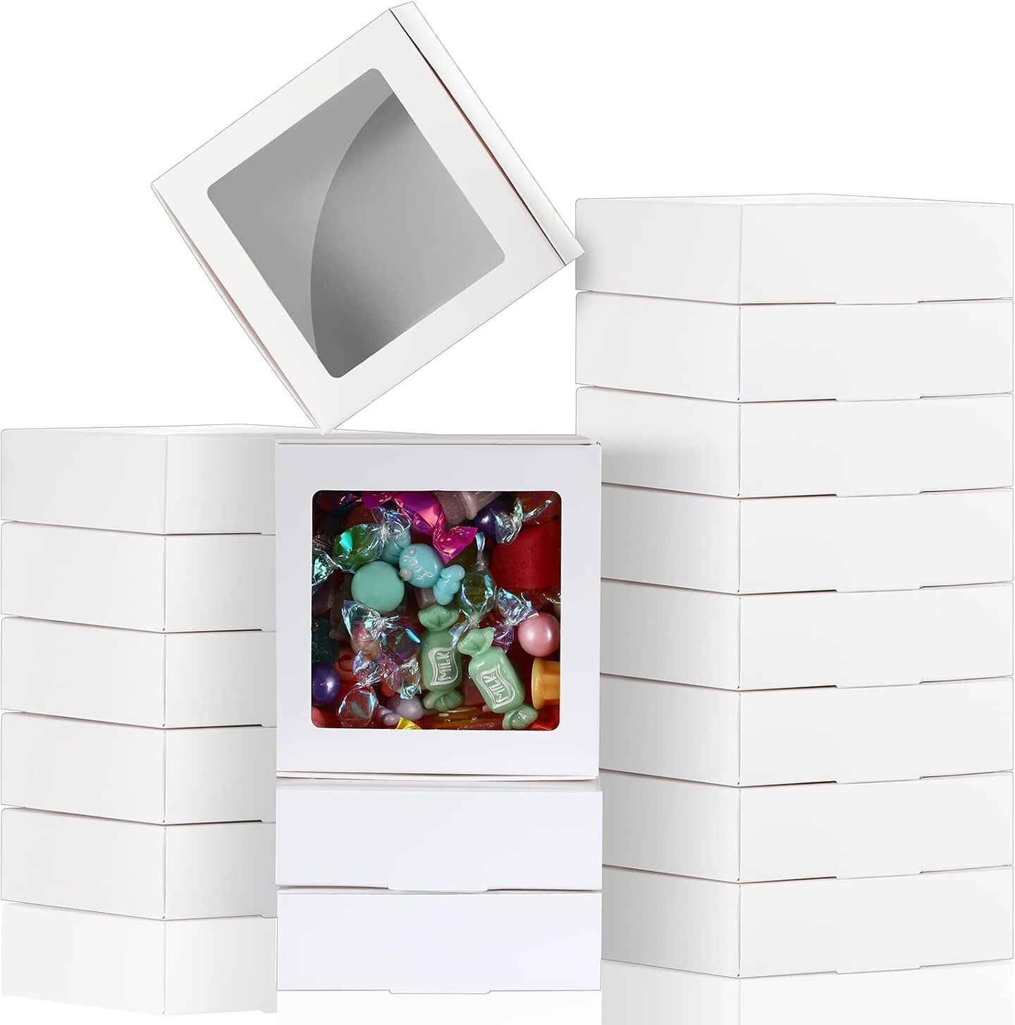 30 Kraft Paper Boxes with Window 4.13 x 4.13 x 1.18 Inch Candy Packaging, Small Gift Boxes, Soap holder, Mini Treat Packaging for Bakery Chocolate Jewelry Display(White)