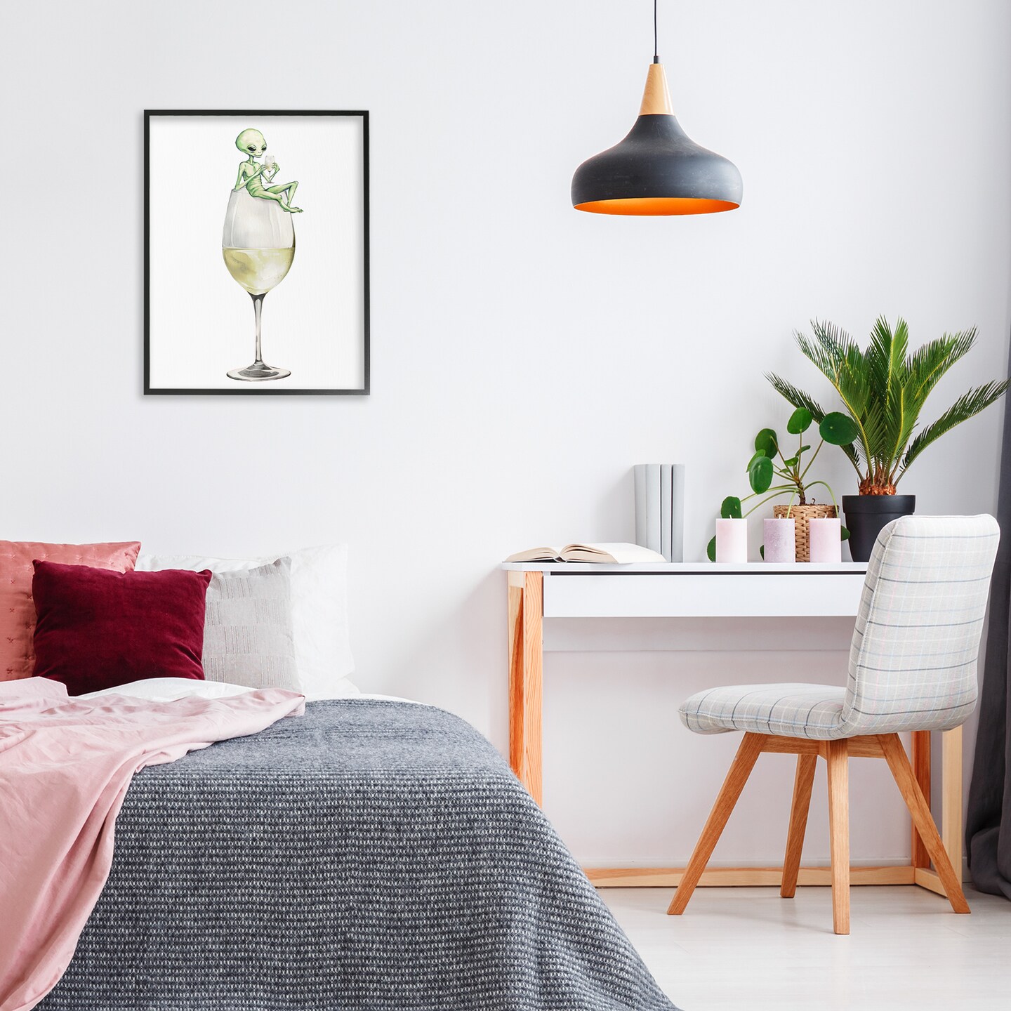 Stupell Industries Alien Perched on Champagne Glass Framed Giclee Design by Lil' Rue