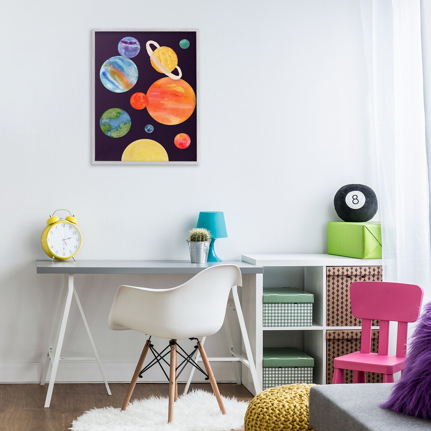 Stupell Industries Watercolor Planets on Black Framed Giclee Design by Corinne Rose Designs