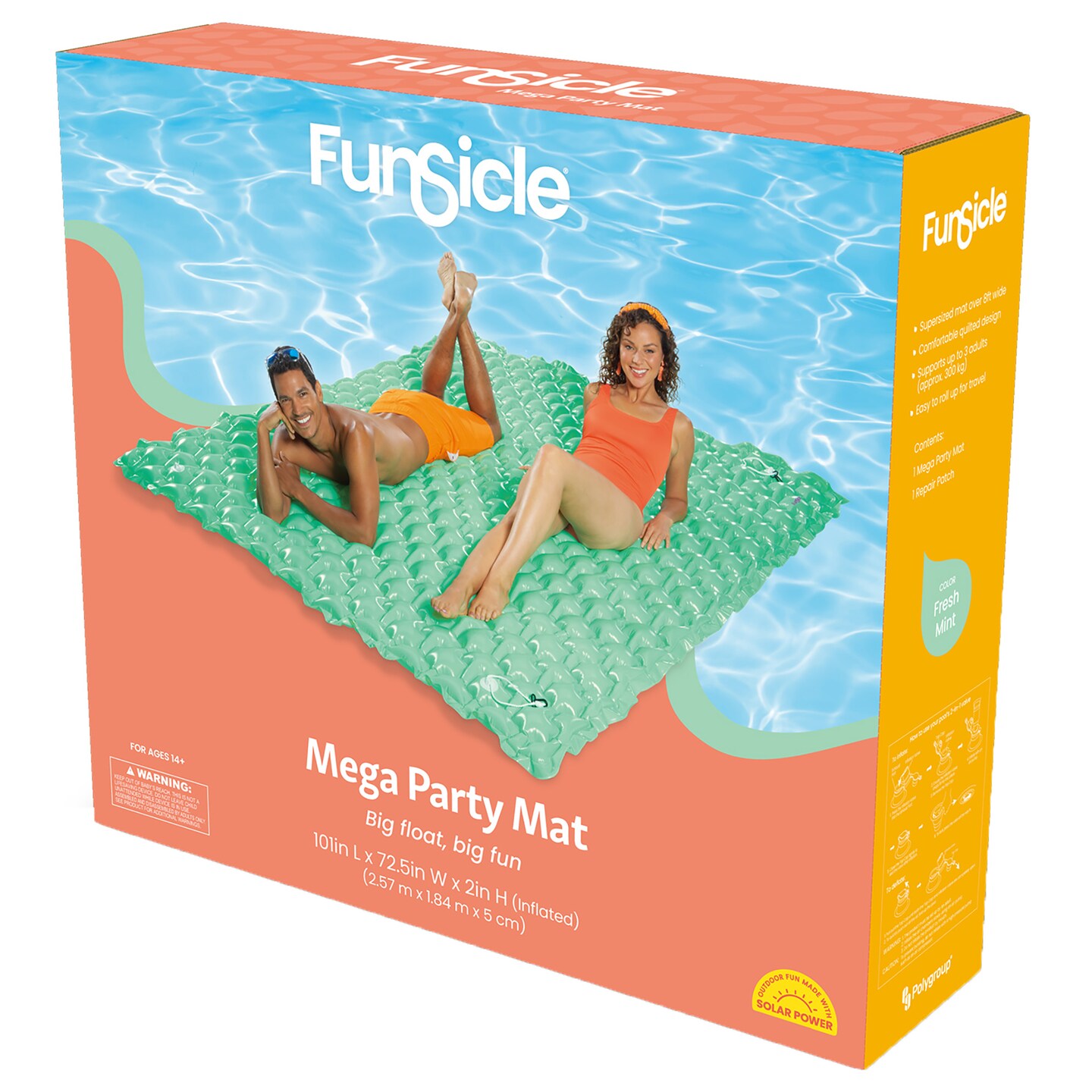 Funsicle: Mega Party Mat - Fresh Mint, 8ft+ Inflatable Pool & Water Float, Multi-Person Mat, 101x72.5x2", 660 lb Capacity, Rolls For Easy Transport