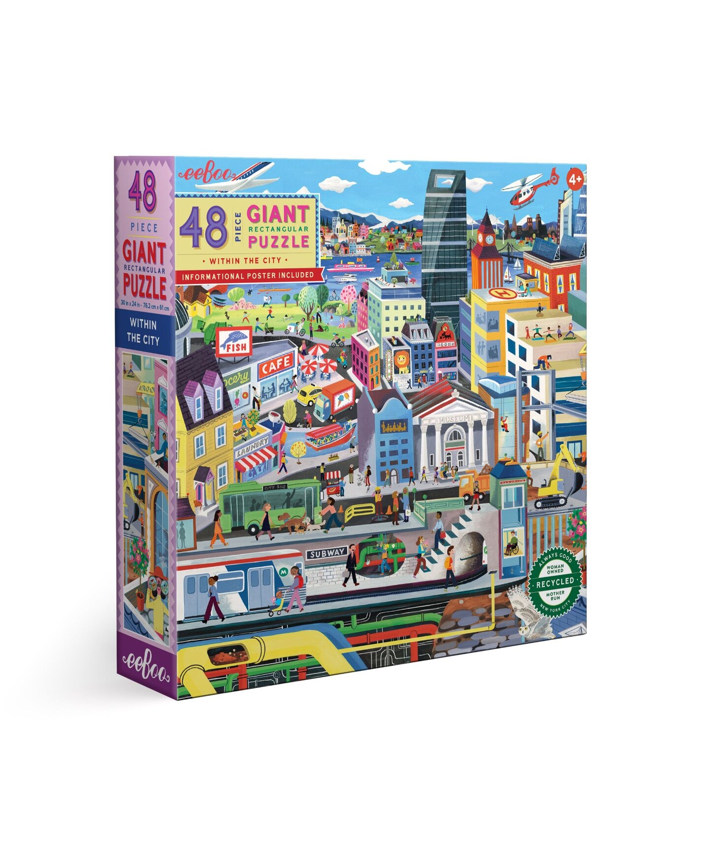 eeBoo Within the City 48 Piece Giant Floor Jigsaw Puzzle, 30" x 24" Puzzle, Ages 4 and Up