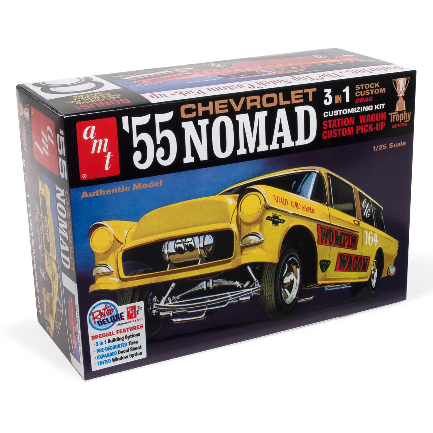 AMT: 1:25 Scale Model Kit - 1955 Chevy Nomad - 172 Parts, Skill Level 2, 7.5", Authentic Vehicle Building Kit, 3-In-1 Customizing, Unpainted, Age 14+