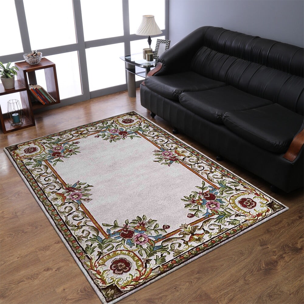 Hand Tufted Wool Area Rug 4X6 Beige K04015 High Pile Eco-Friendly Design