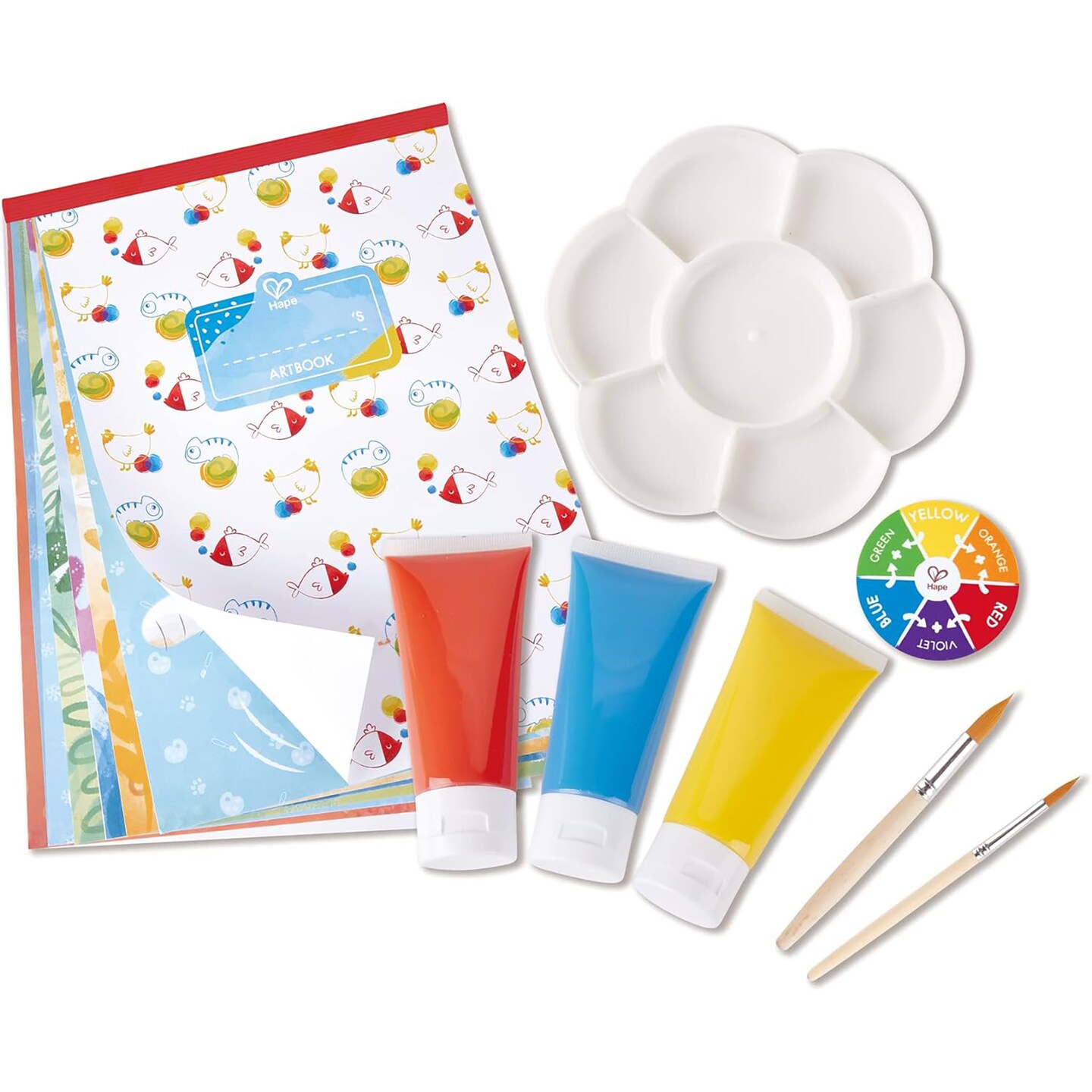 Hape: Color Mix Painting - 24pcs, Activity Art Kit, Primary Colors, Non-Toxic, Brushes &#x26; Palette, Activity Sheets, DIY Arts &#x26; Crafts Set, Kids Ages 4+