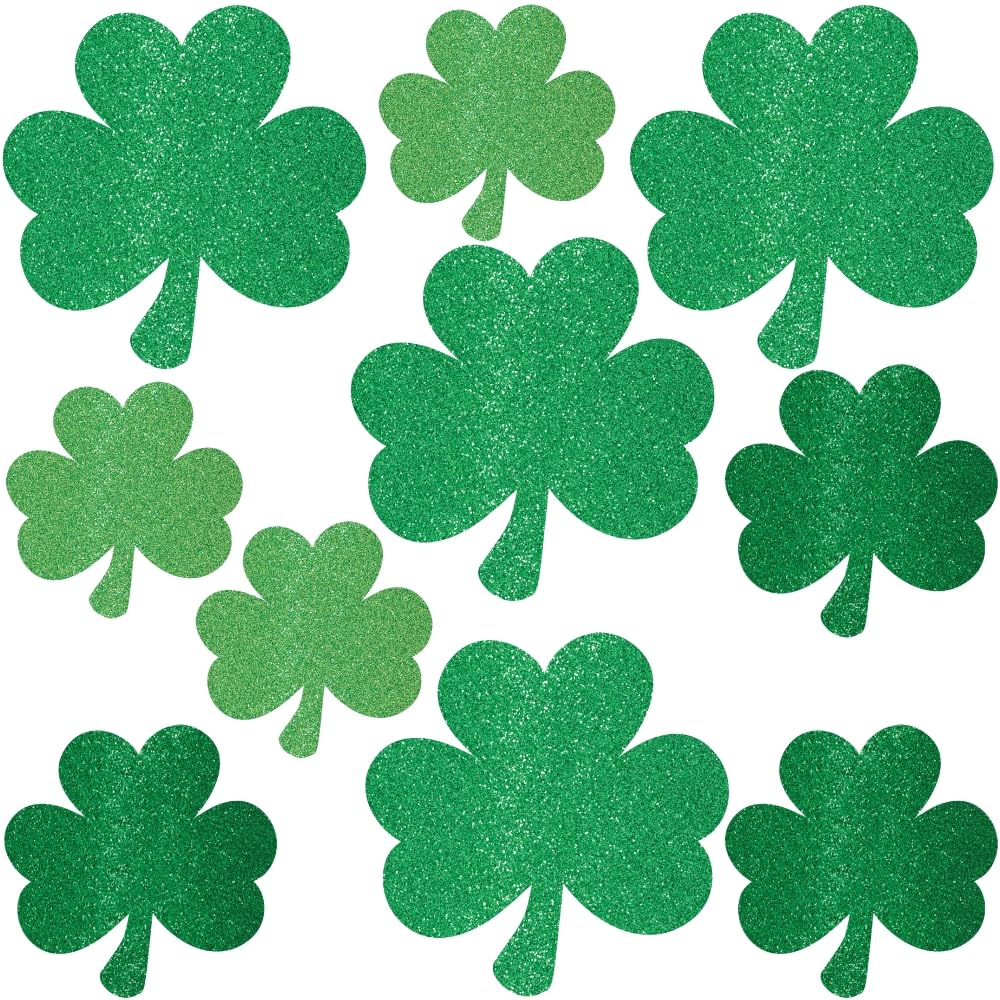 Mini Glitter Green Shamrock Paper Cutouts (4" - 7") Pack Of 10 | Perfect Decorations For St. Patrick's Day Celebrations, Irish-Themed Parties & DIY Crafts