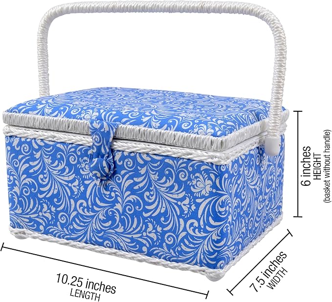 Sewing Basket with Sewing Kit, Needles, Thread, Pins, Scissors, and Notions, Deliah Scroll,