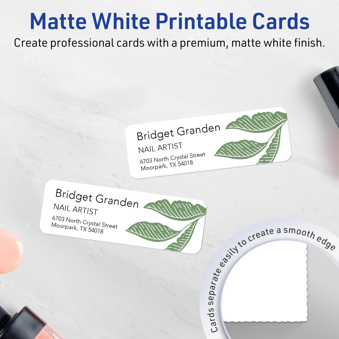 1&#x22; x 3&#x22; Rectangle Rounded Corners, Matte White Business Cards