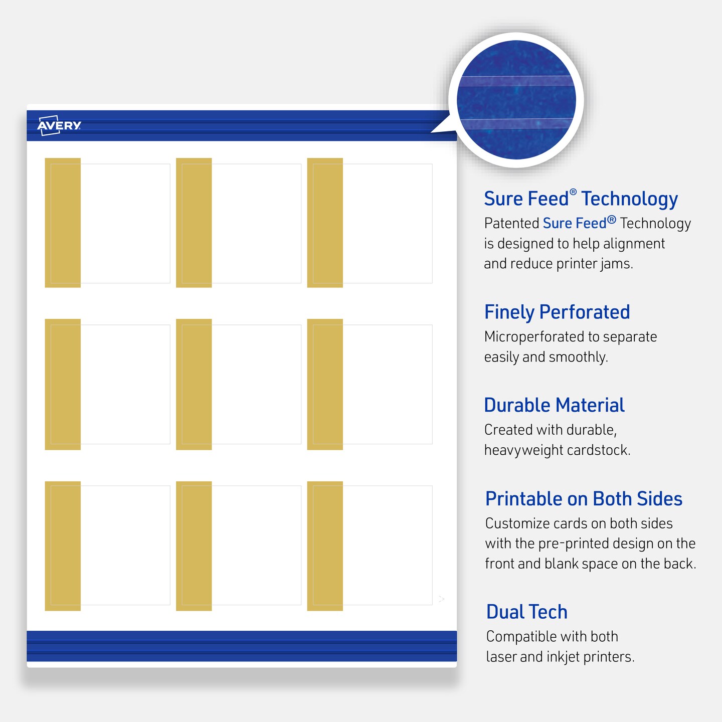 Avery Printable Square Cards, Gold-Dipped Edge, 2.5&#x22; x 2.5&#x22;, Matte White Square Cards, Laser/Inkjet, 90ct, Great for Business Cards