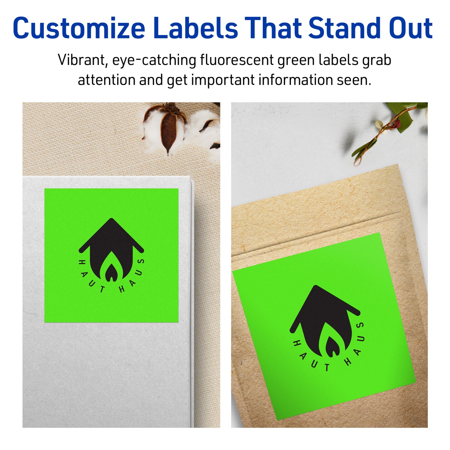 Avery Neon Green Paper Labels, 4&#x22; x 4&#x22; Square