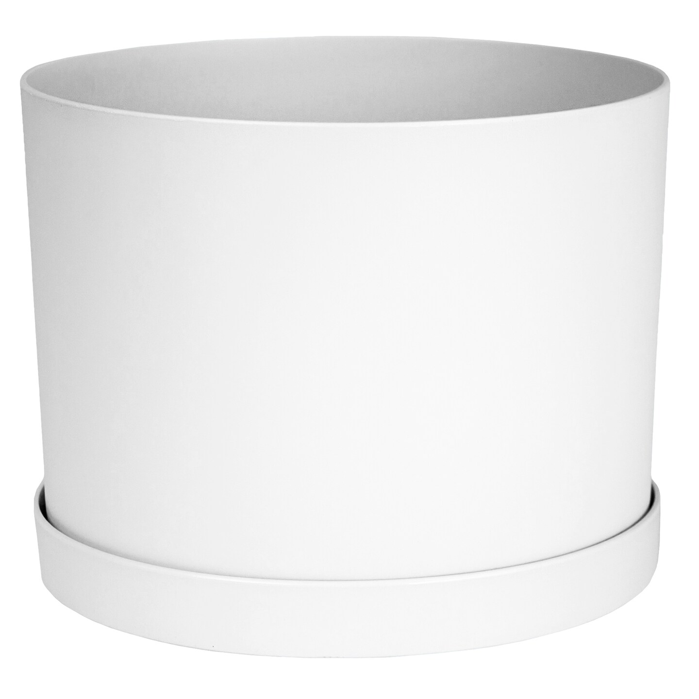 Bloem Mathers Round Planter With Saucer Tray: 8&#x22; - White - Modern Design, Durable Plastic Pot, Removable Saucer, For Indoor &#x26; Outdoor Use, Gardening, 1.4 Gallon Capacity