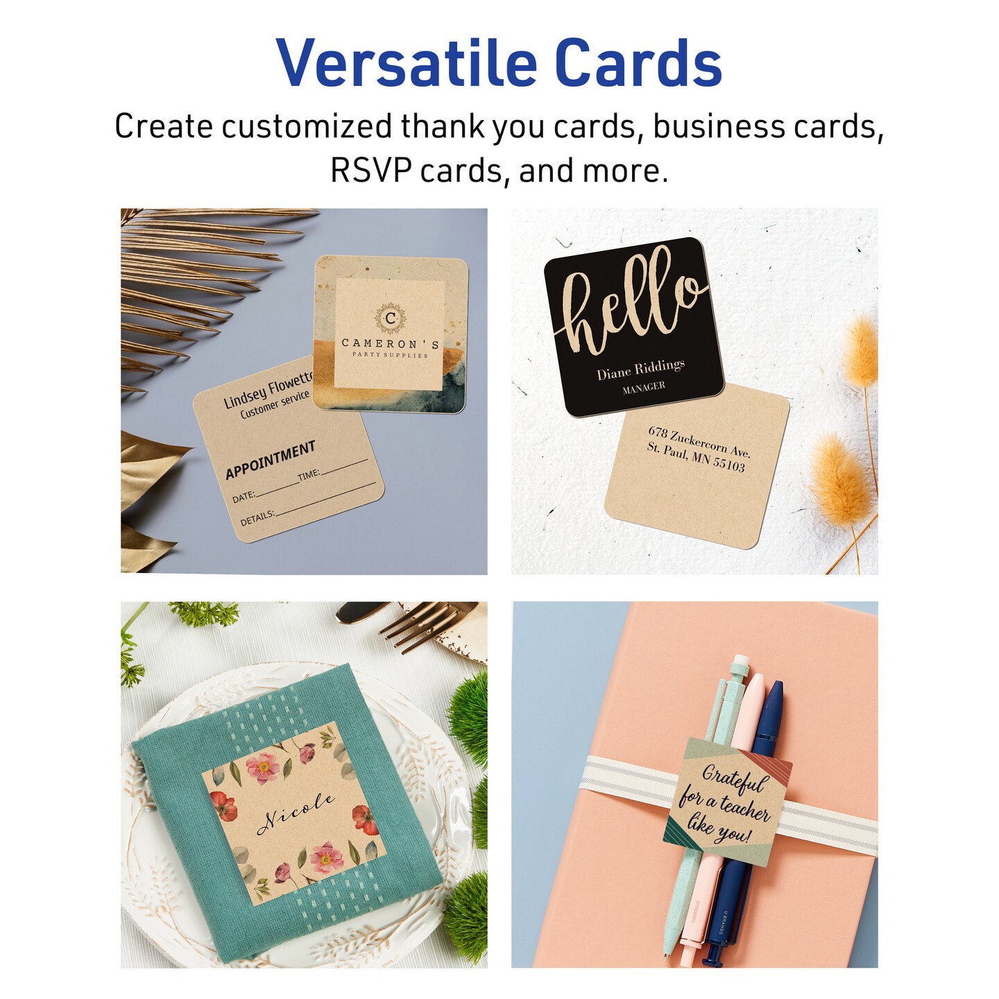 Avery Kraft Brown Square Cards, 3&#x22; x 3&#x22; Square