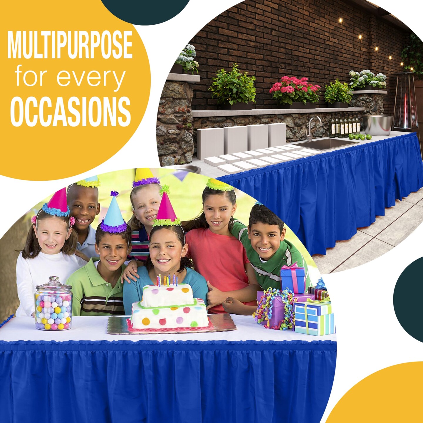 Ruffle Disposable Table Skirt 14 Ft Long Pleated Table Skirts with Adhesive Strip – Fits 6ft+ Rectangle or Round Tables – Ideal for Birthday Parties, Gender Reveal, Baby Showers & Event Decorations 6 pack by Exquisite