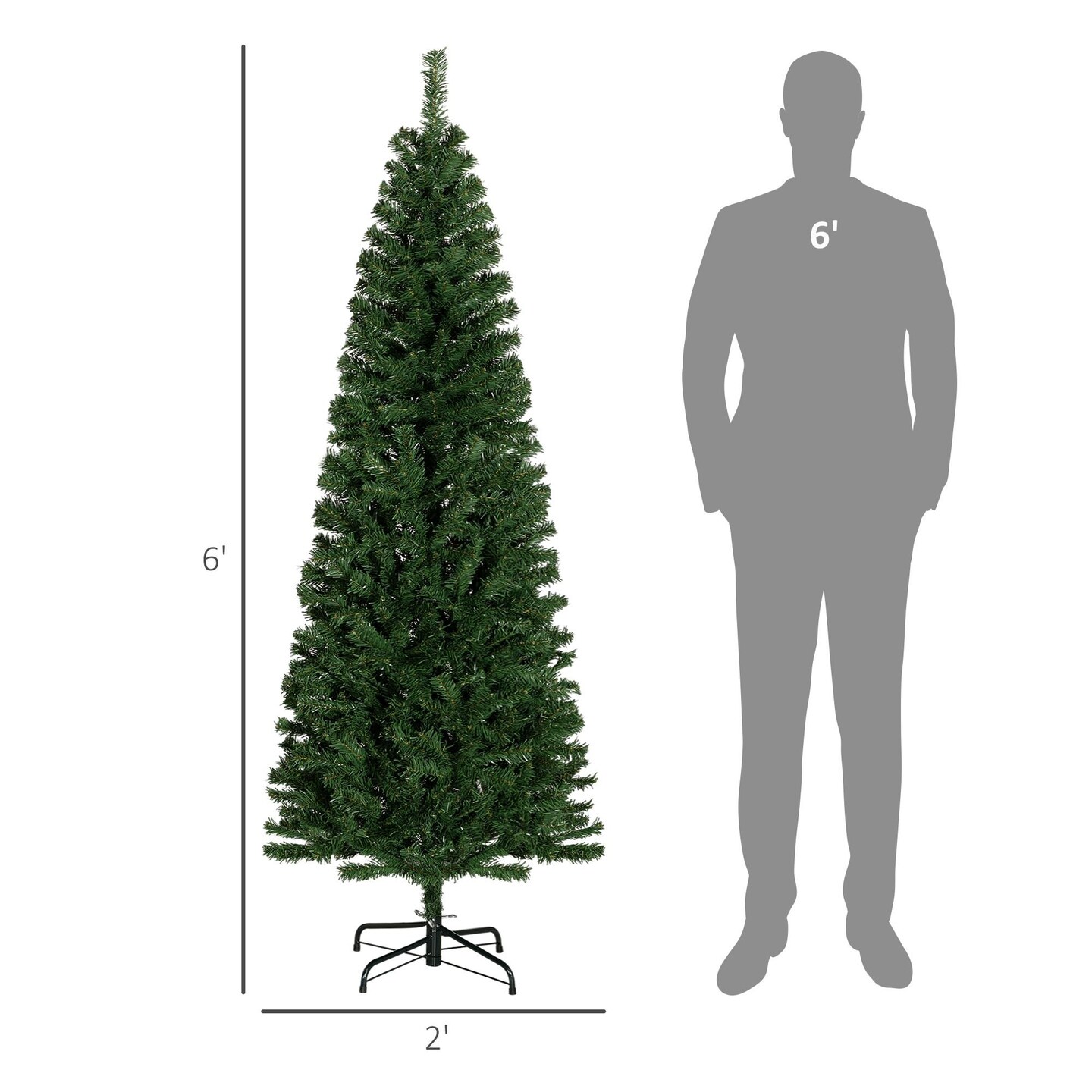 Edge Collections - 6' - Green - Slim Artificial Christmas Tree for Indoor Decoration - 1 Piece