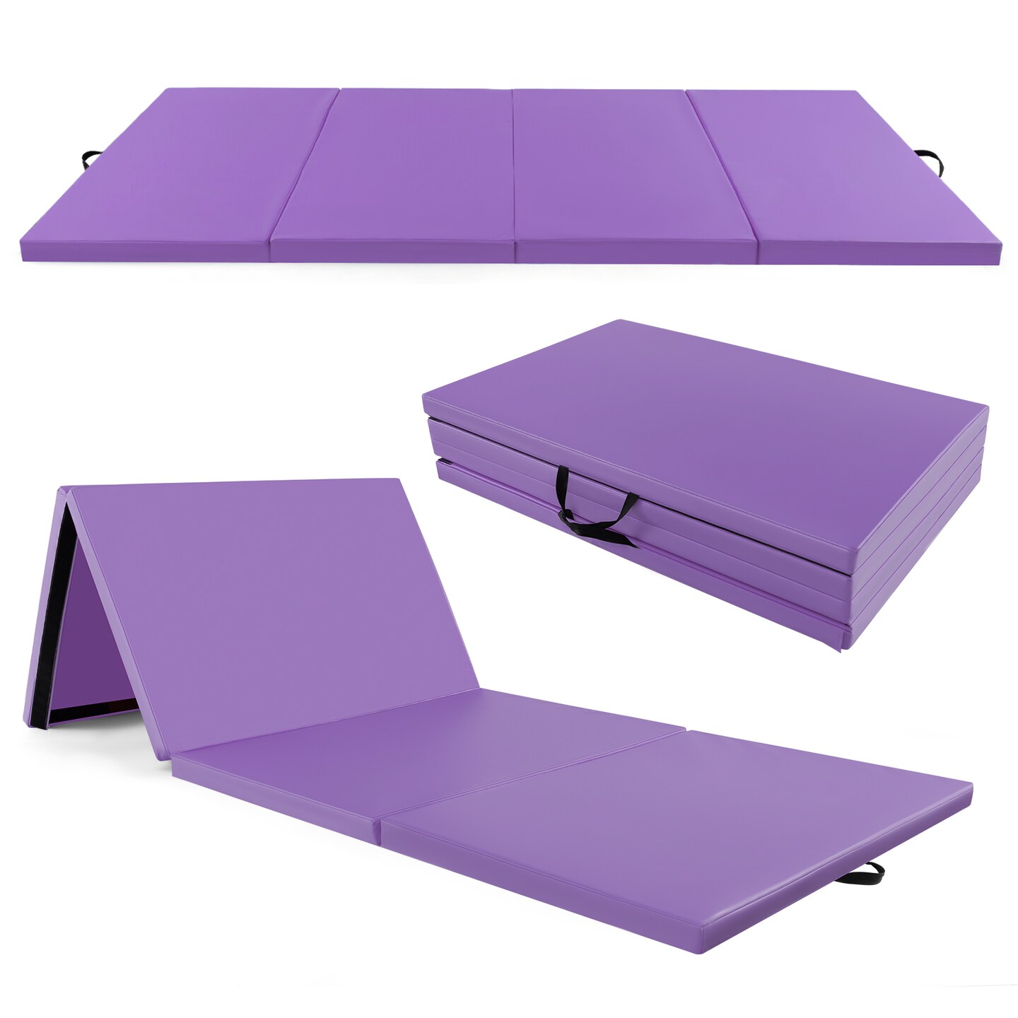 2 Inch Thick Folding Exercise Mat 120 x 48 Gym Mat EPE Foam Padding PU Leather Surface with Carry Handles Hook Loop Connection for Training Use