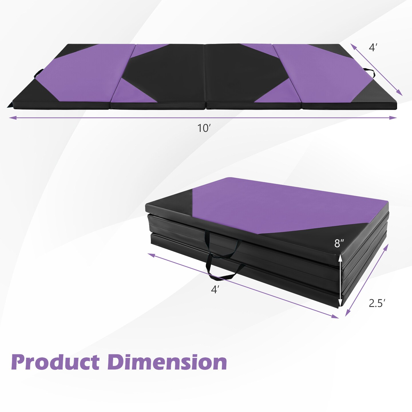10-Feet Long Folding Exercise Mat with Waterproof PU Leather Cover Perfect for Stretches and Routines