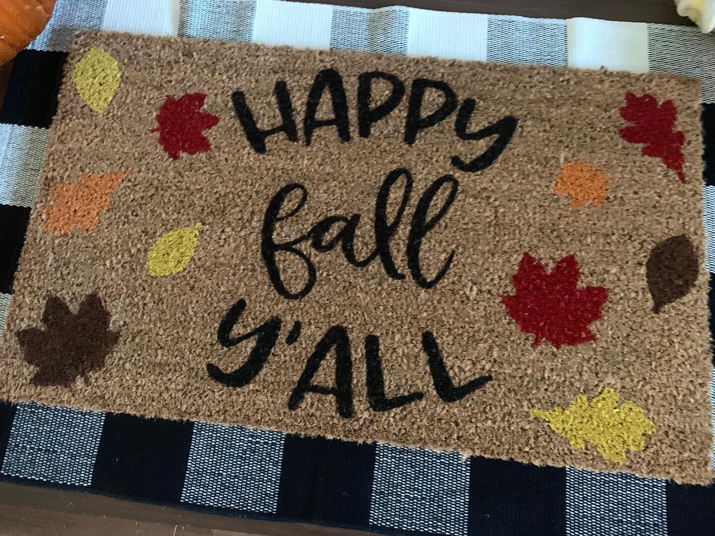 Happy Fall Y’all Autumn Outdoor Coir Door Mat - Thumbnail 2