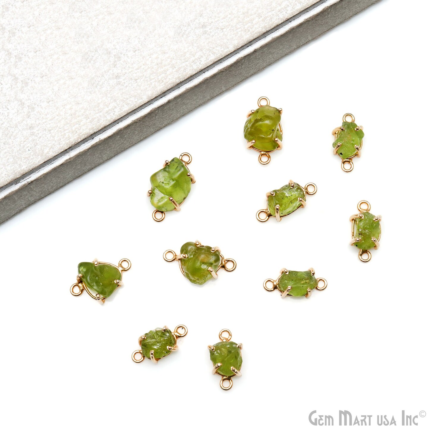 Rough Gemstone Bracelet Charm, 18x12mm Gold Plated Prong setting, Single Bail Gemstone Connector, GemMartUSA (50656)