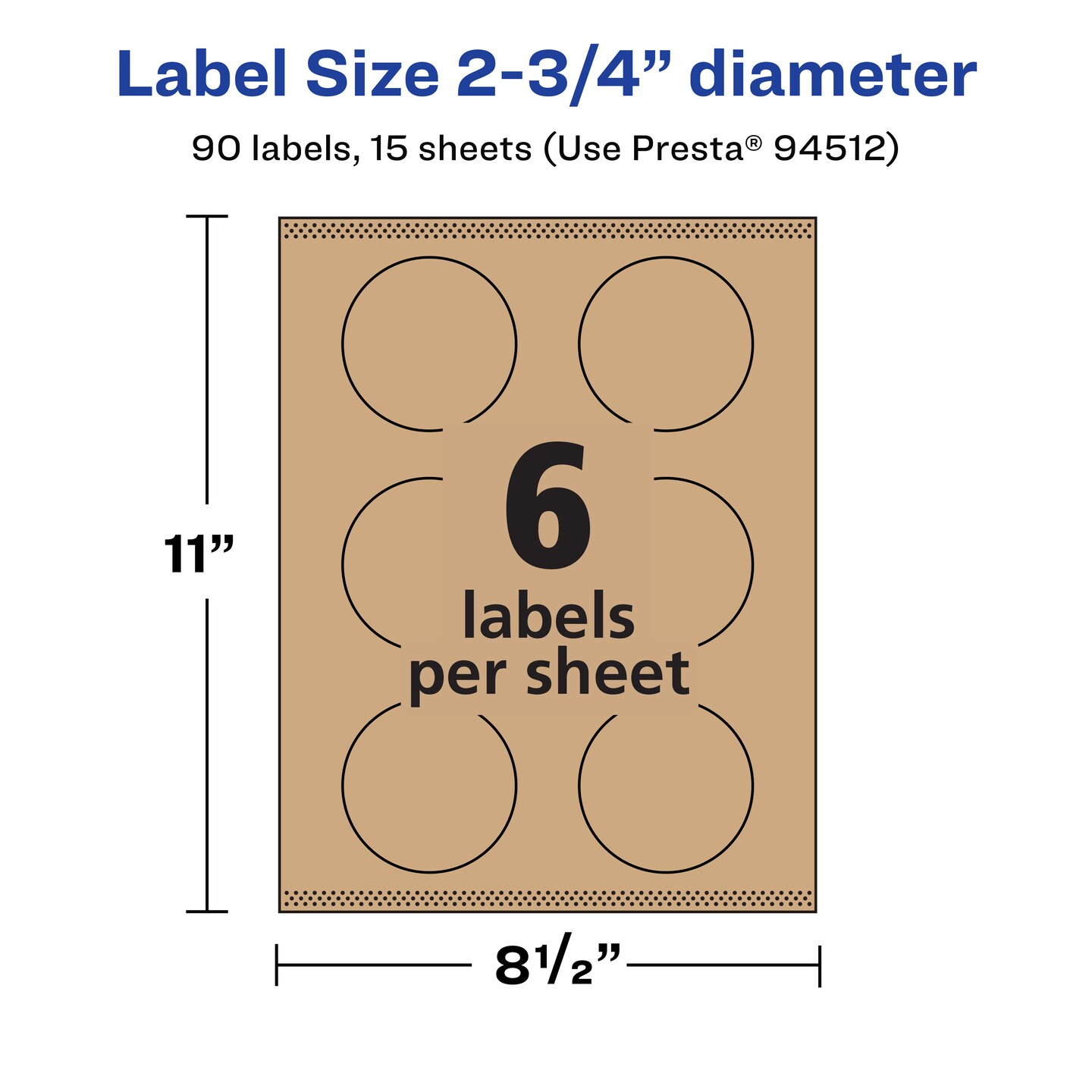 Avery Kraft Brown Round Labels with Sure Feed, 2.75&#x22; diameter