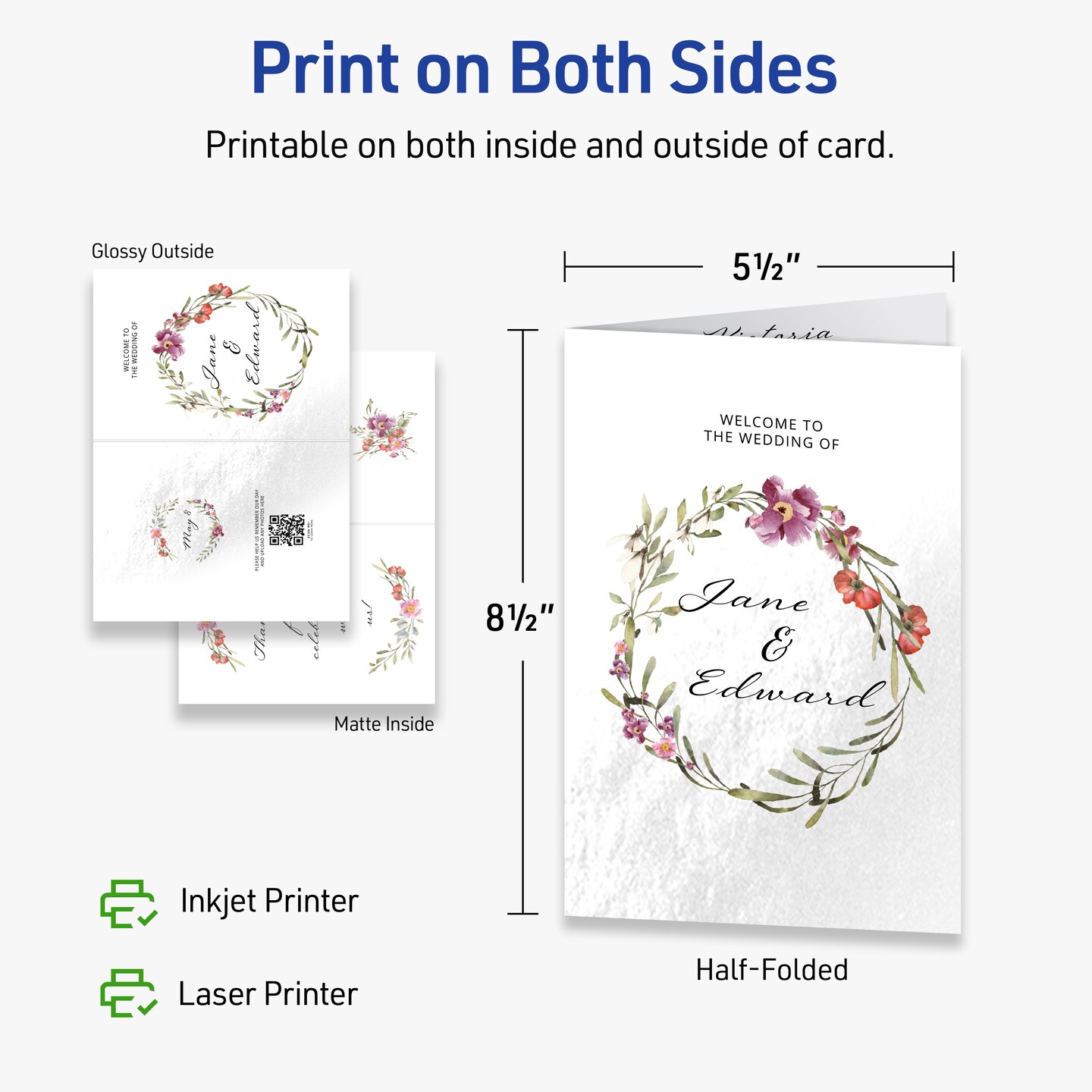 Avery Glossy White Greeting Cards, 5-1/2" x 8-1/2" Rectangle Half Fold