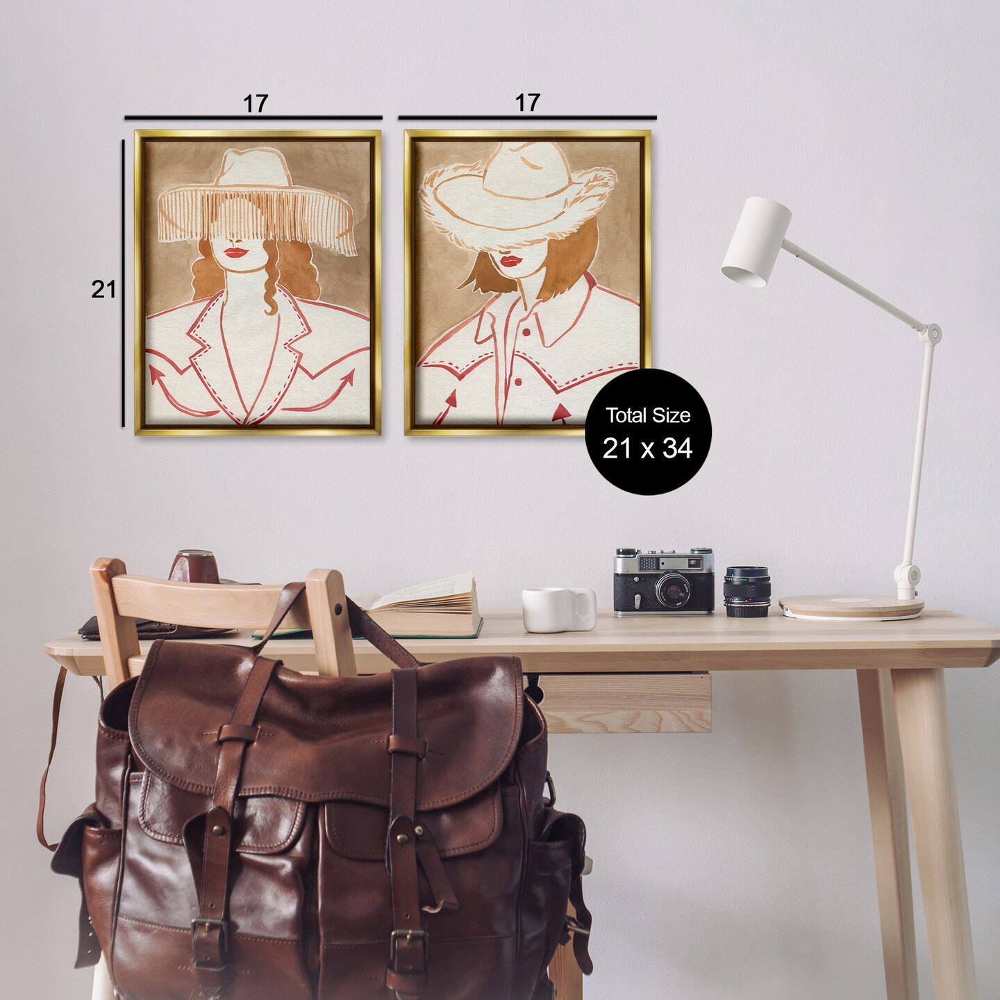 Stupell Industries Boho Cowgirls in Hats 2pc Floater Framed Canvas Wall Art Set Design by Grace Popp