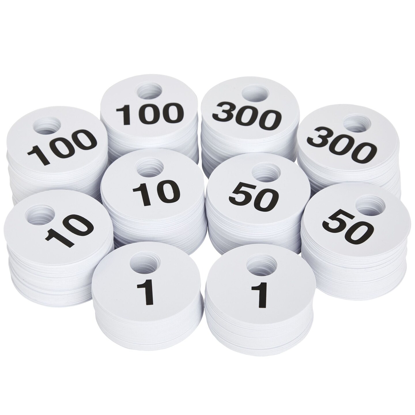 2 Sets of Round Numbered Tags 1-300, Double-Sided Plastic Coat Check Tickets (1.7 In, 600 Pieces Total)