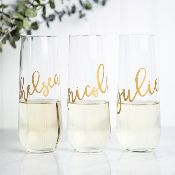 Bridesmaid Champagne Flutes, Personalized Bridesmaid Gift, Bridesmaid Proposal, Bridal Party Gift, Wedding Wine Glass, Custom Favors, Toast
