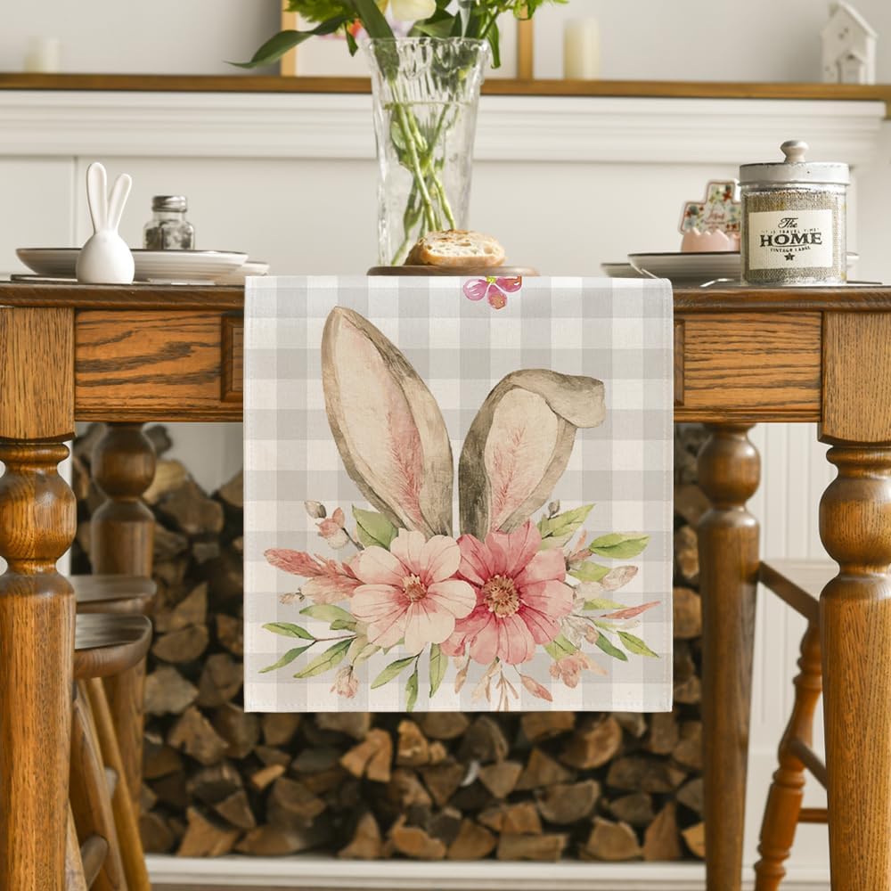 Buffalo Plaid Bunny Ears Table Runner 13x72” – Spring/Easter Indoor & Outdoor Decor