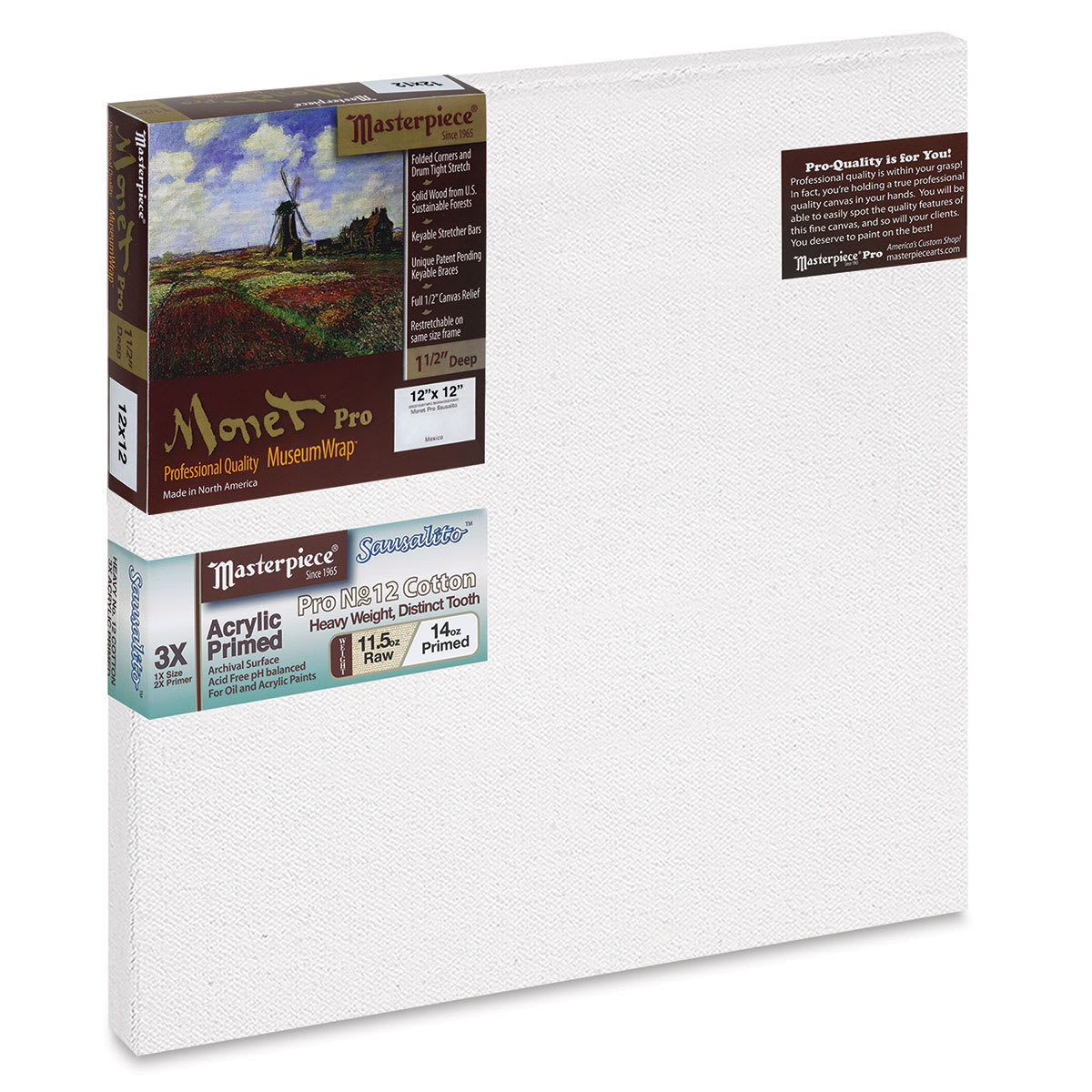 Masterpiece Monet Pro Sausalito Cotton Canvas - 12" x 12", Acrylic-Primed