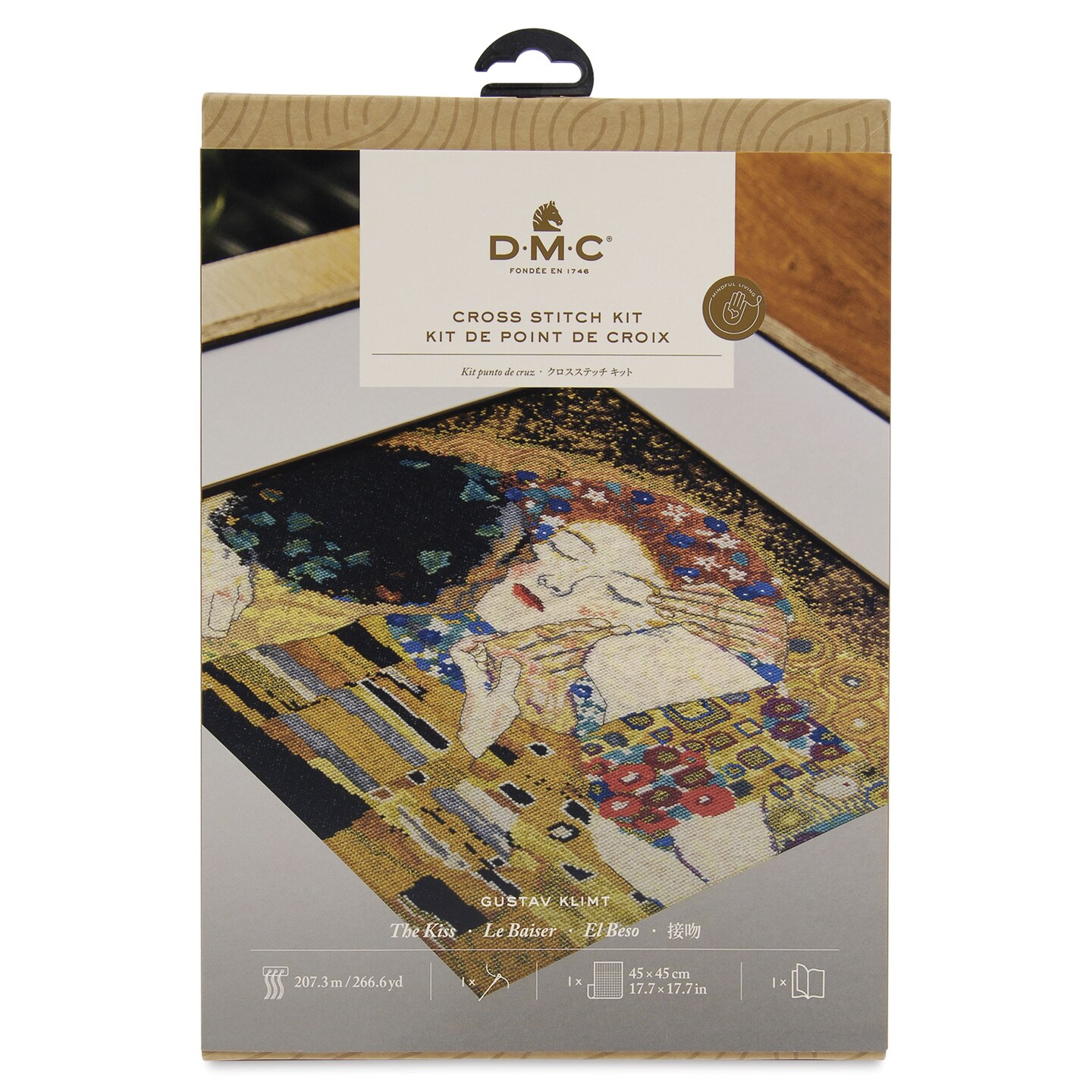DMC The Museum Collection Cross Stitch Kit - “The Kiss” by Gustav Klimt, Belvedere Museum