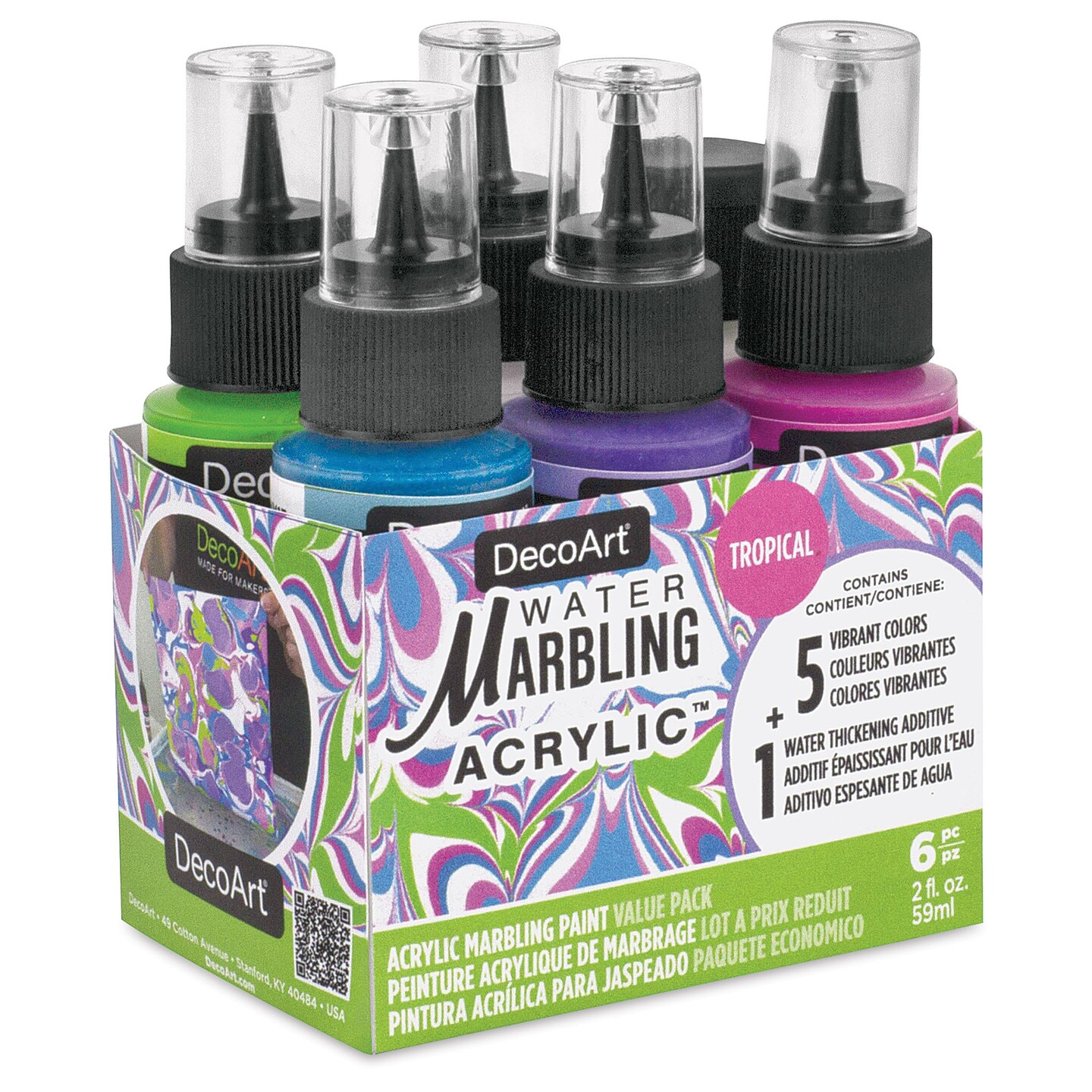 DecoArt Water Marbling Acrylic Paint - Tropical, Set of 6, 2 oz