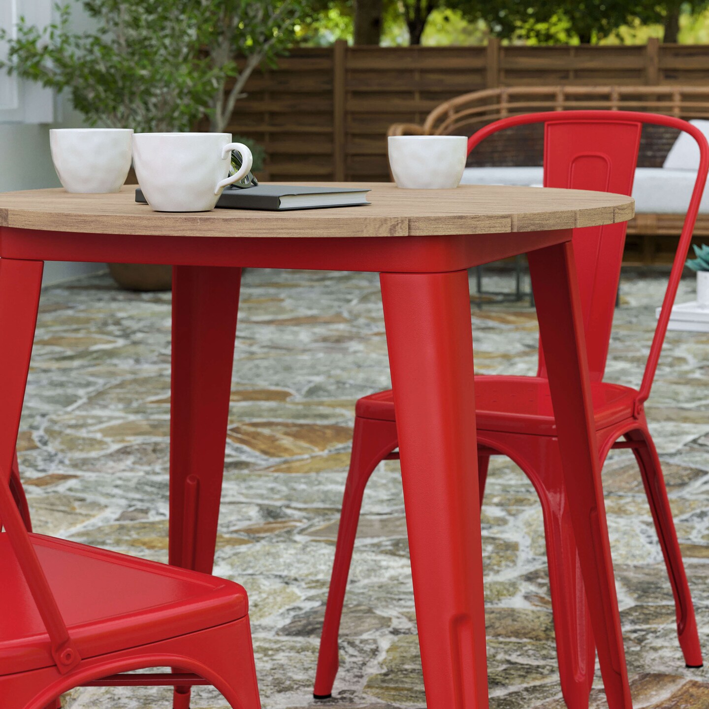 Merrick Lane Dryden Indoor/Outdoor Dining Table, 30&#x22; Round All Weather Poly Resin Top with Steel Base