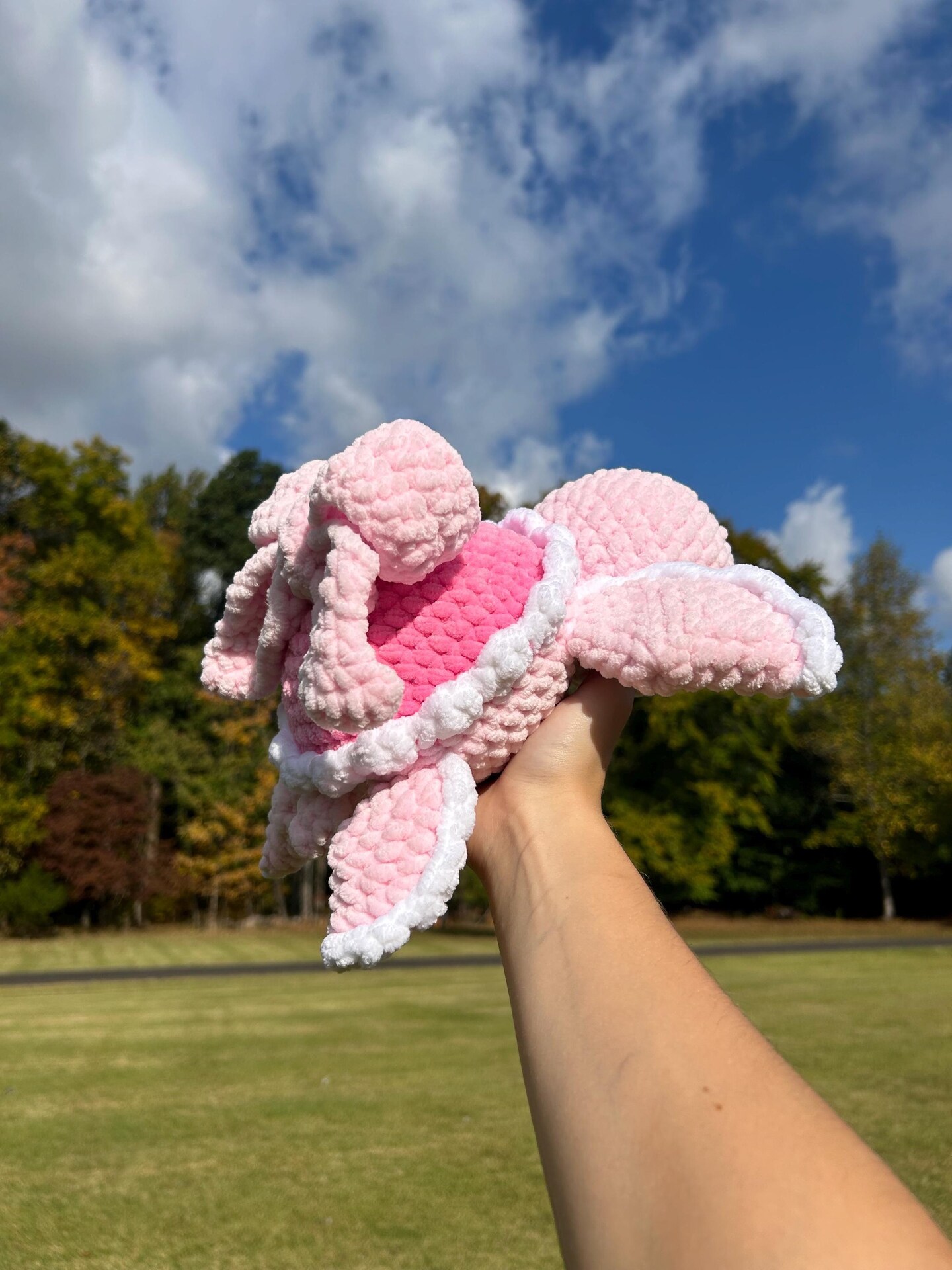 Soft pink turtle plushie, crochet stuffed animal for Valentine's