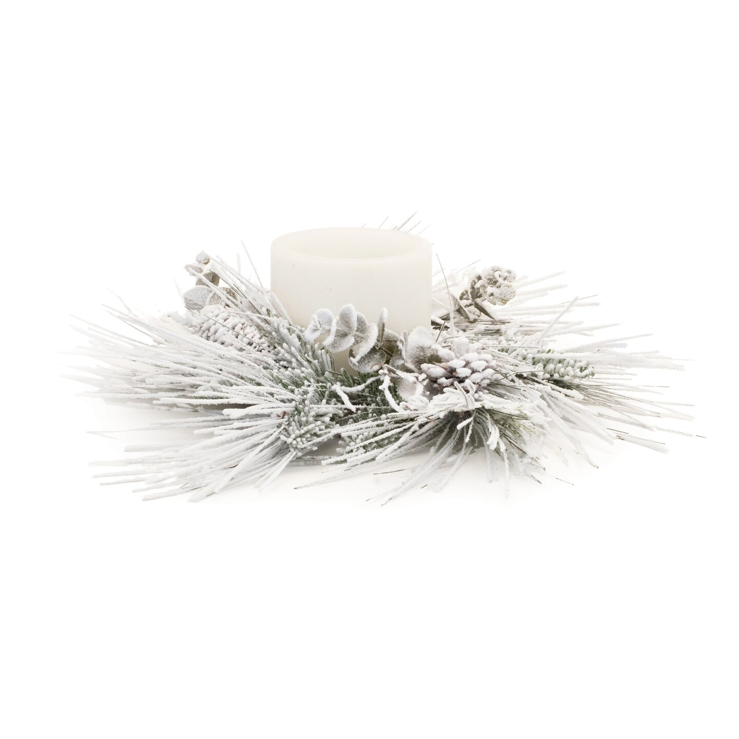 Melrose Flocked Mixed Pine Eucalyptus Christmas Candle Ring - 24.5&#x22;