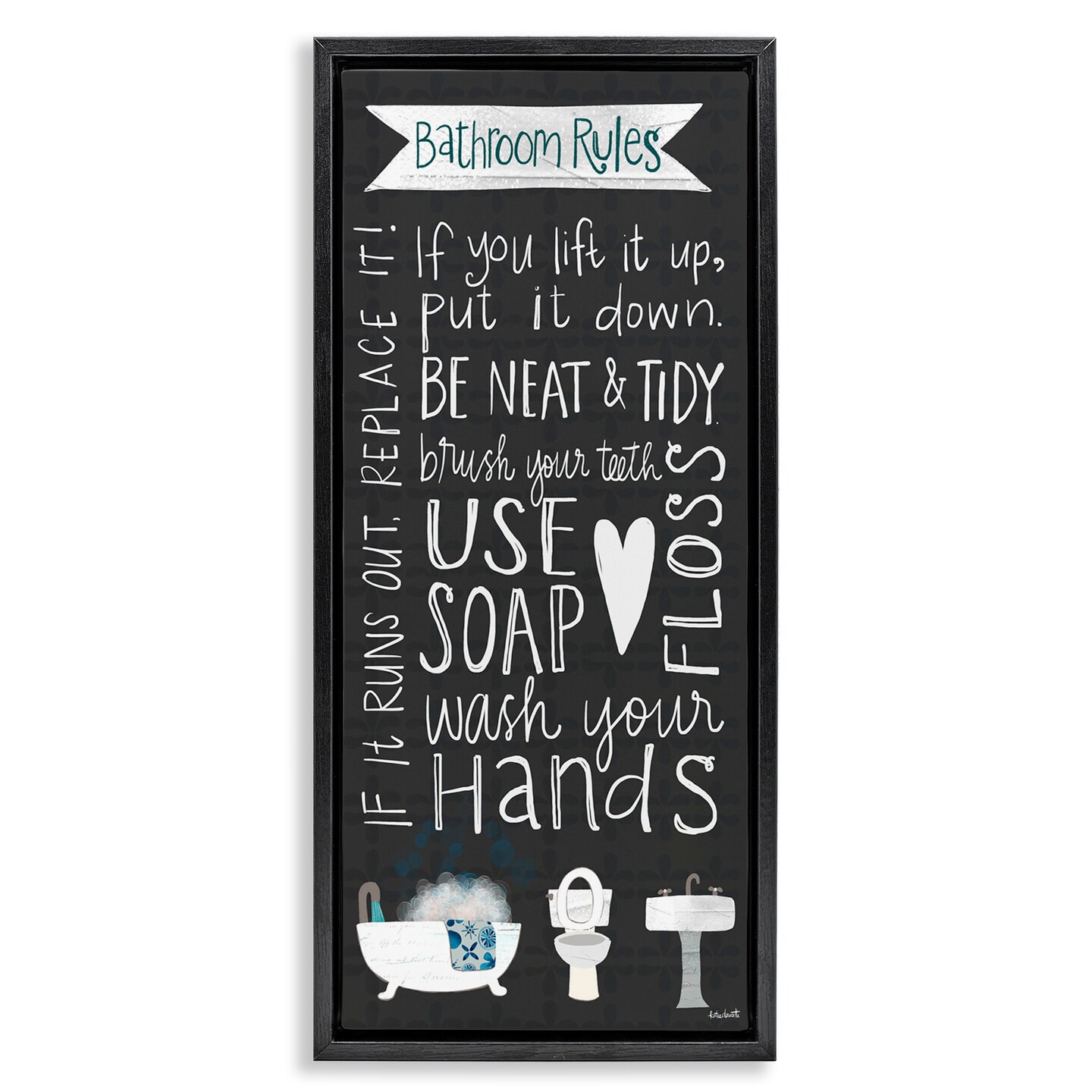 Stupell Industries Whimsical Bathroom Rules Sign Framed Floater Canvas Wall Art