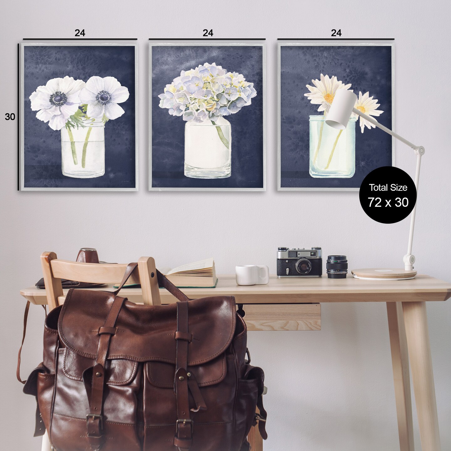 Stupell Industries Navy Blue Flower Bouquets Framed Giclee Art