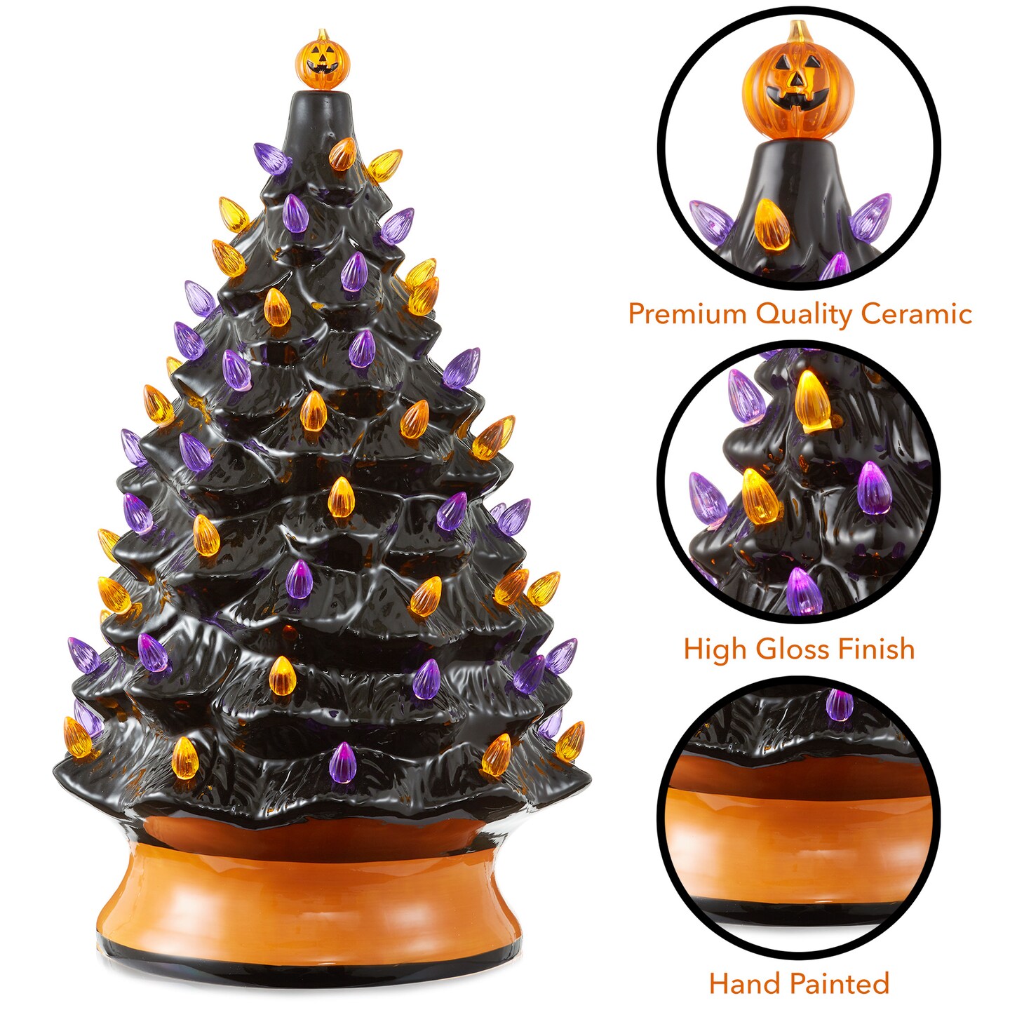 Casafield Hand Painted Ceramic Christmas Tree, 24-Inch Pre-Lit Tree with 148 Multi Color Lights and 2 Star Toppers