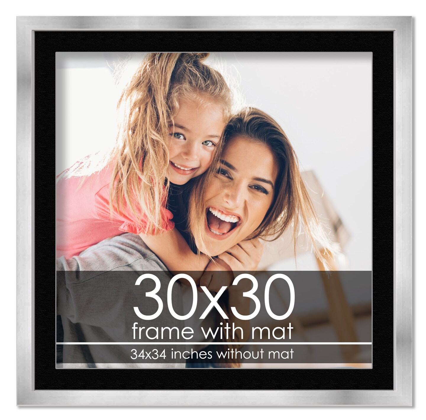 Metallic Silver with Black Photo Mat, UV Acrylic Front, Foam Board Backing, 60 Sizes Available