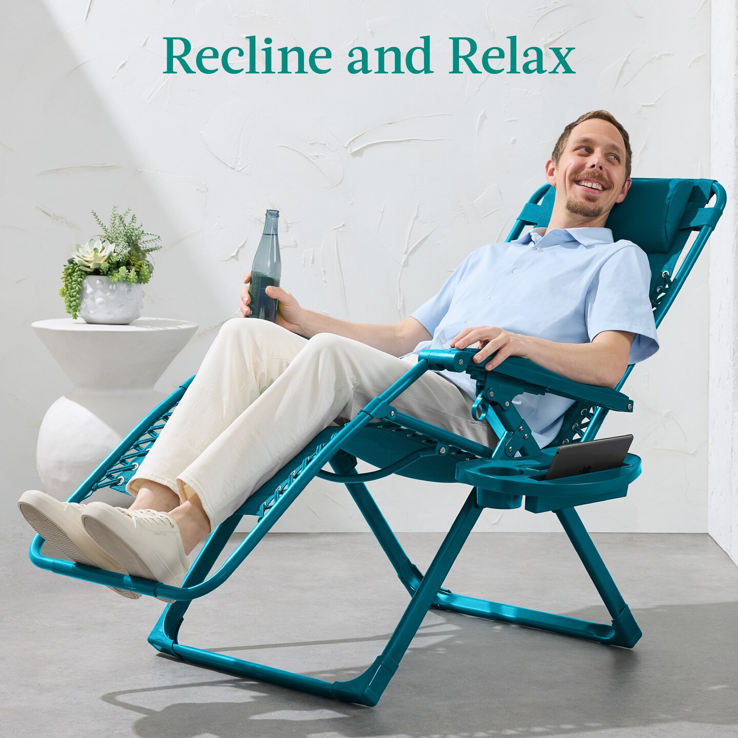 Best Choice Products Monochromatic Zero Gravity Chair, Folding Patio Recliner w/Side Tray, Headrest