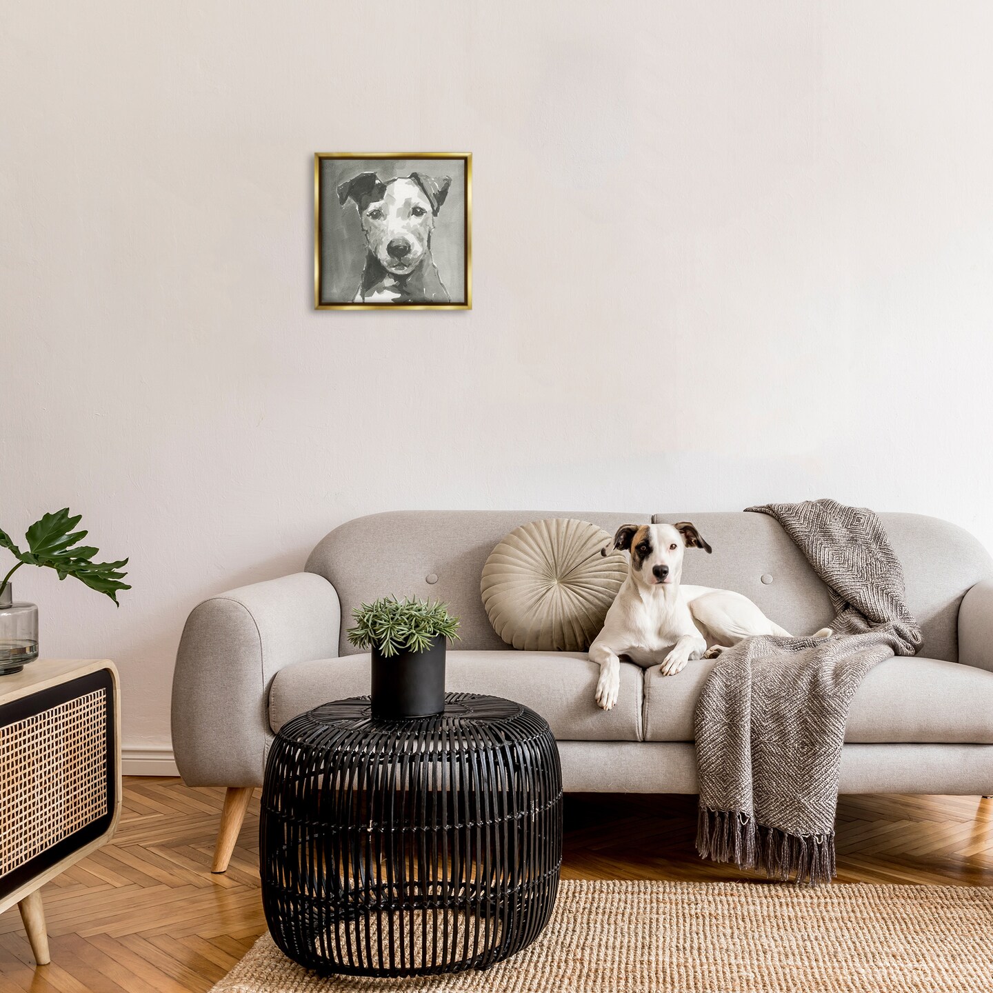 Stupell Industries Muted Dog with Quiet Expression Framed Floater Canvas Wall Art