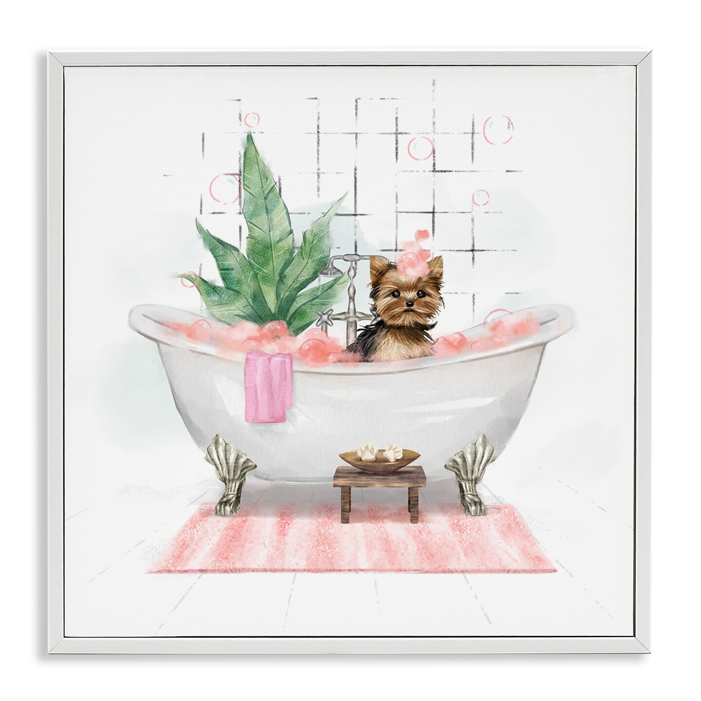 Stupell Industries Chic Yorkie Dog in Bubble Bath Framed Giclee Art