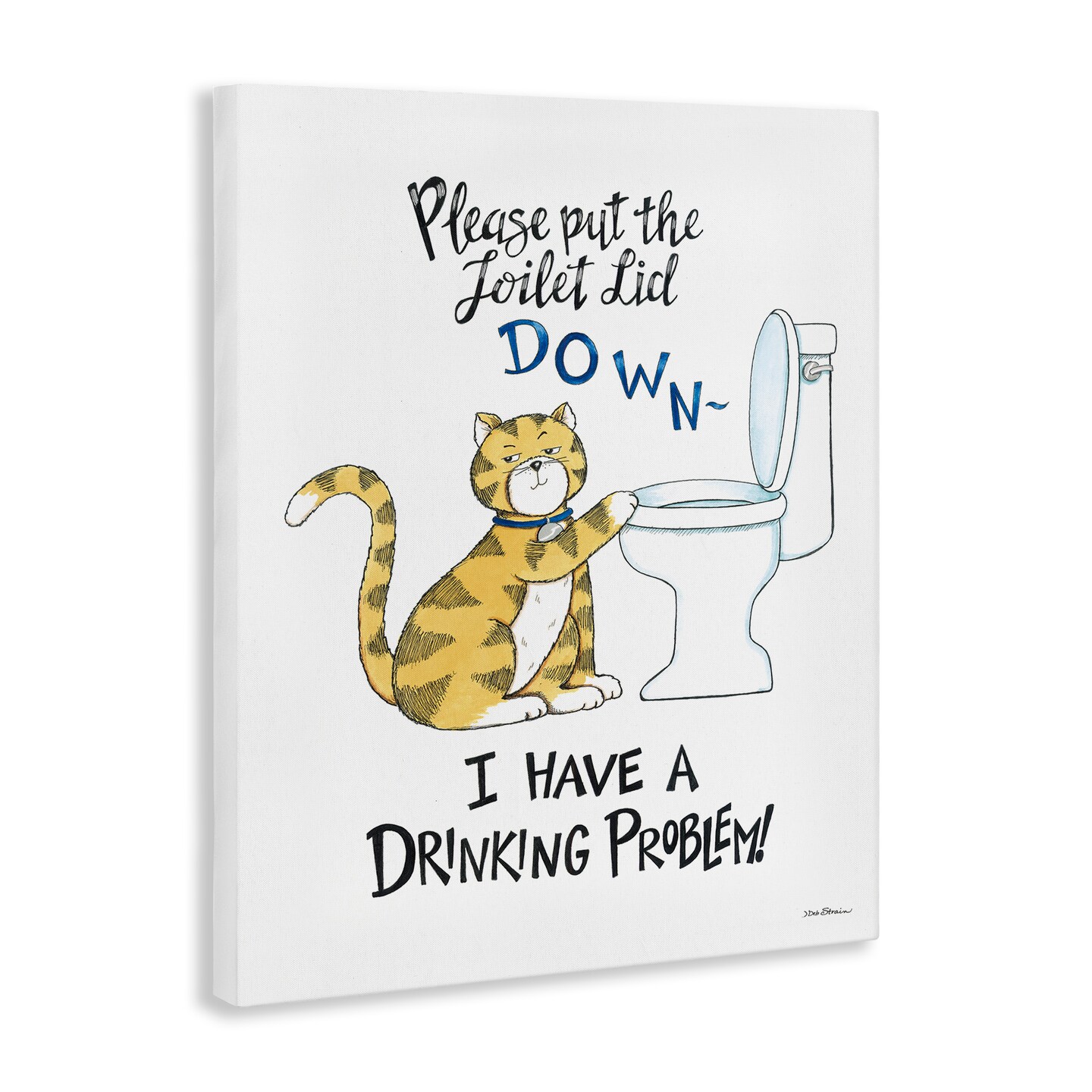 Stupell Industries Funny Cat & Toilet Canvas Wall Art Design by Deb Strain