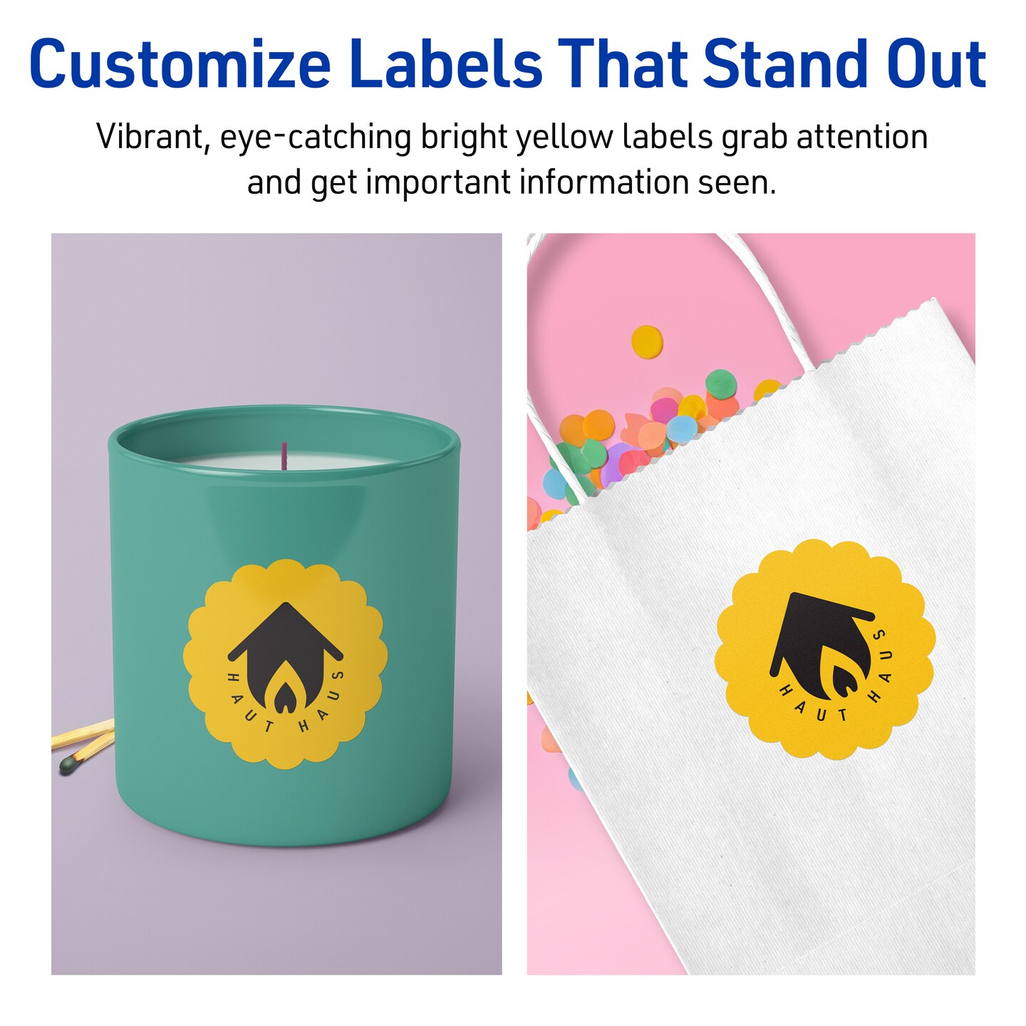 Avery Bright Yellow Paper Labels, 2.5&#x22; Diameter Round Scalloped