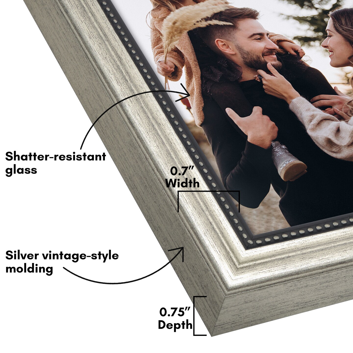 Americanflat Vintage Picture Frame with Beaded Accents with Shatter Resistant Glass and Easel Stand