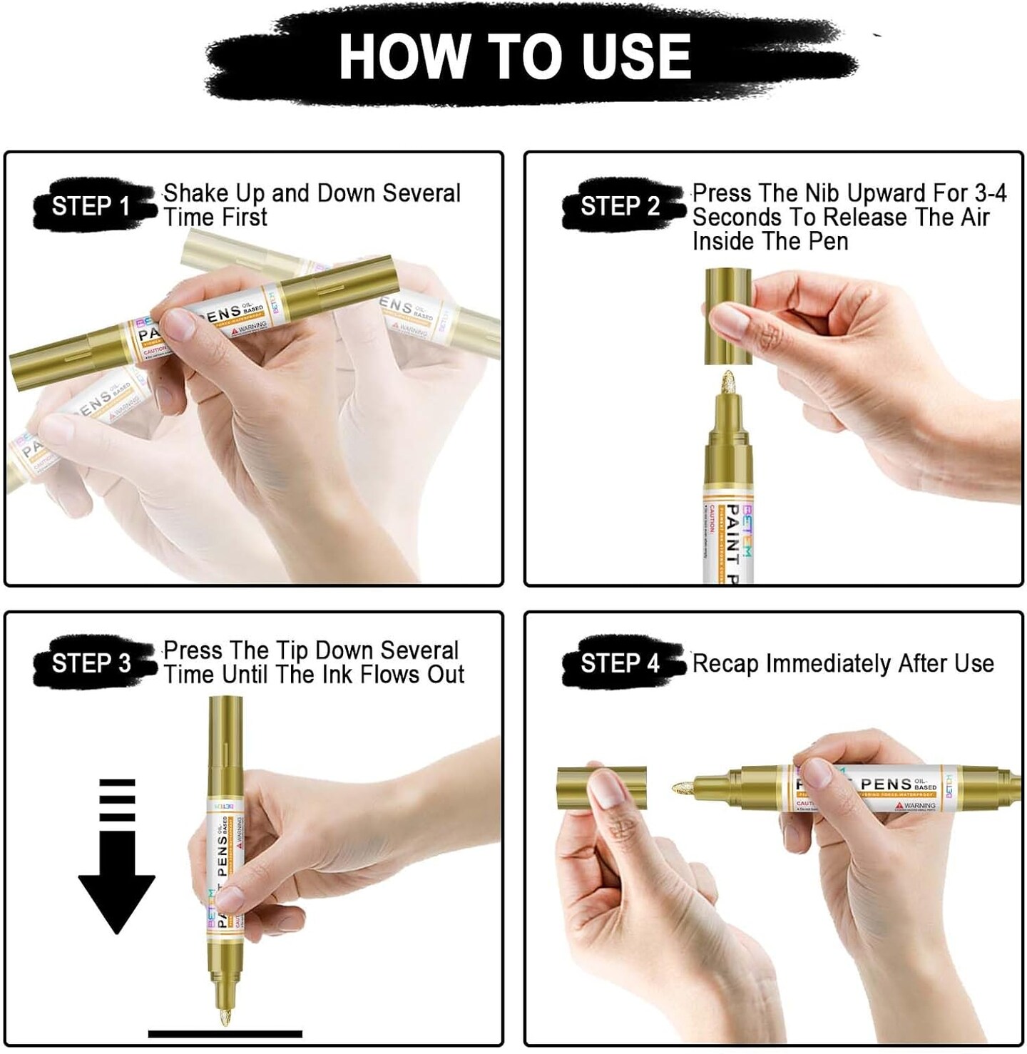 Oil Based Paint Markers, Dual Tip Paint Pens(0.7mm & 3mm), Gold Silver Permanent Paint Marker Pen, Waterproof, Quick Dry