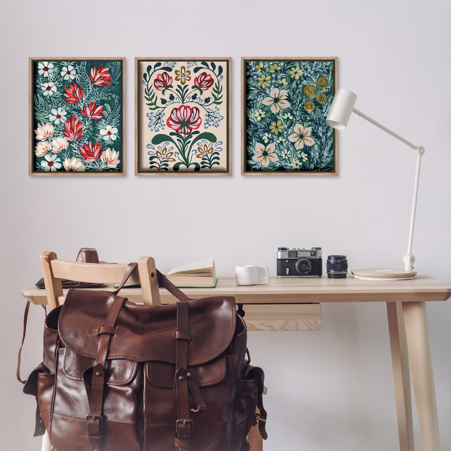 Stupell Industries Boho Folksy Florals 3pc Floater Framed Canvas Wall Art Set Design by Yvette St. Amant