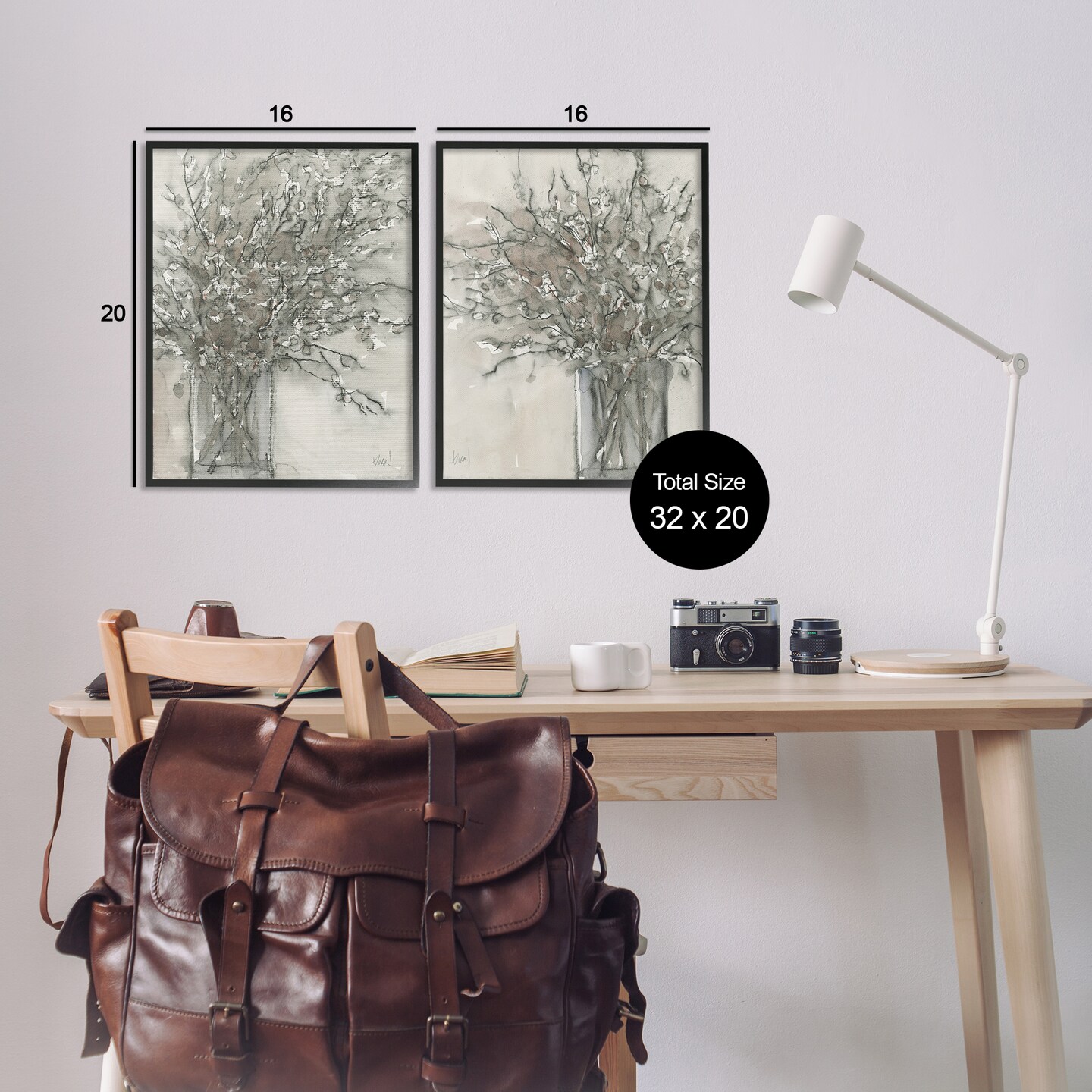 Stupell Industries Charcoal Sketched Vase 2pc Framed Giclee Wall Art Set Design by Samuel Dixon