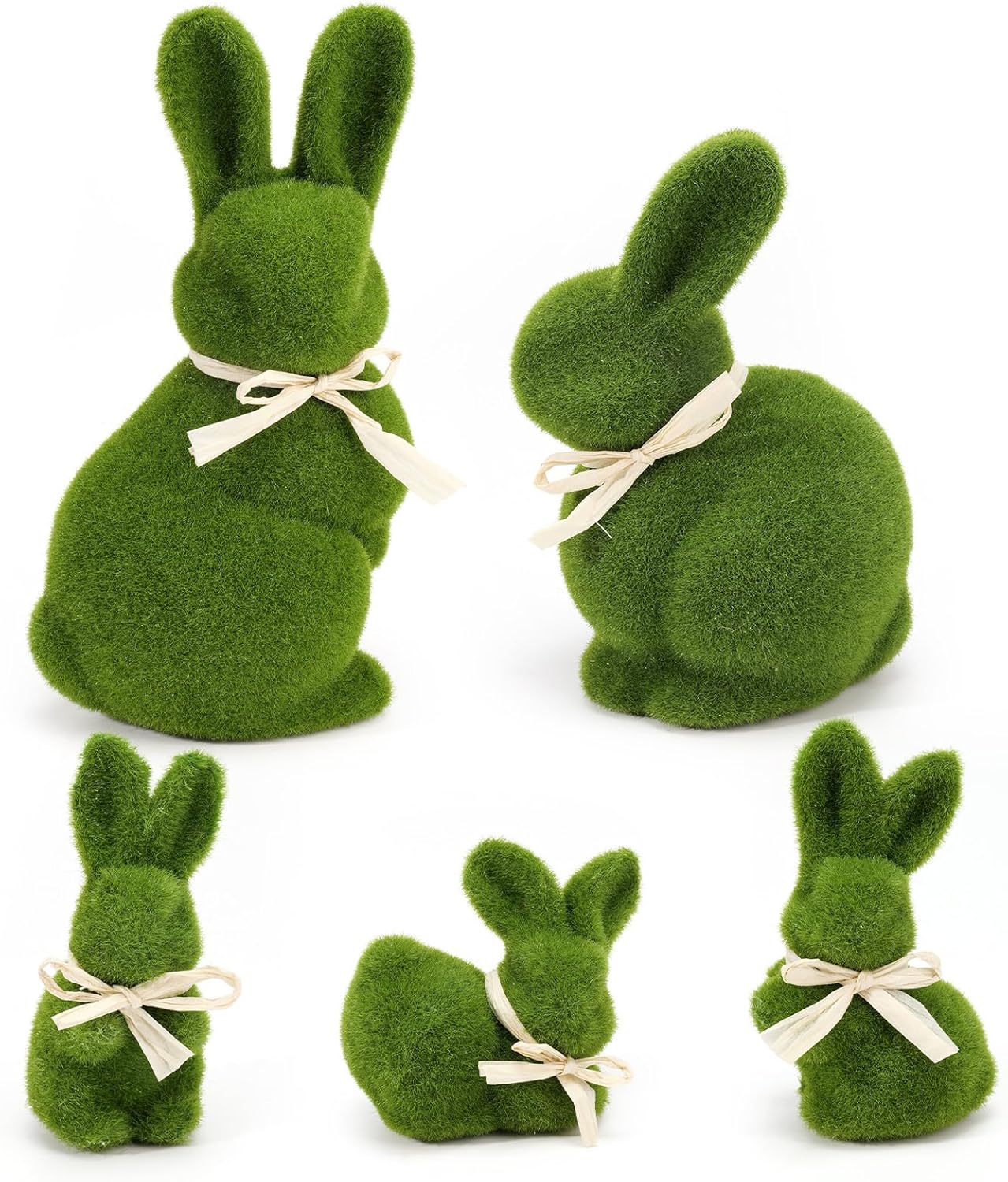 10" & 5" Moss Easter Bunny Decor – Set of 5 Faux Green Rabbits