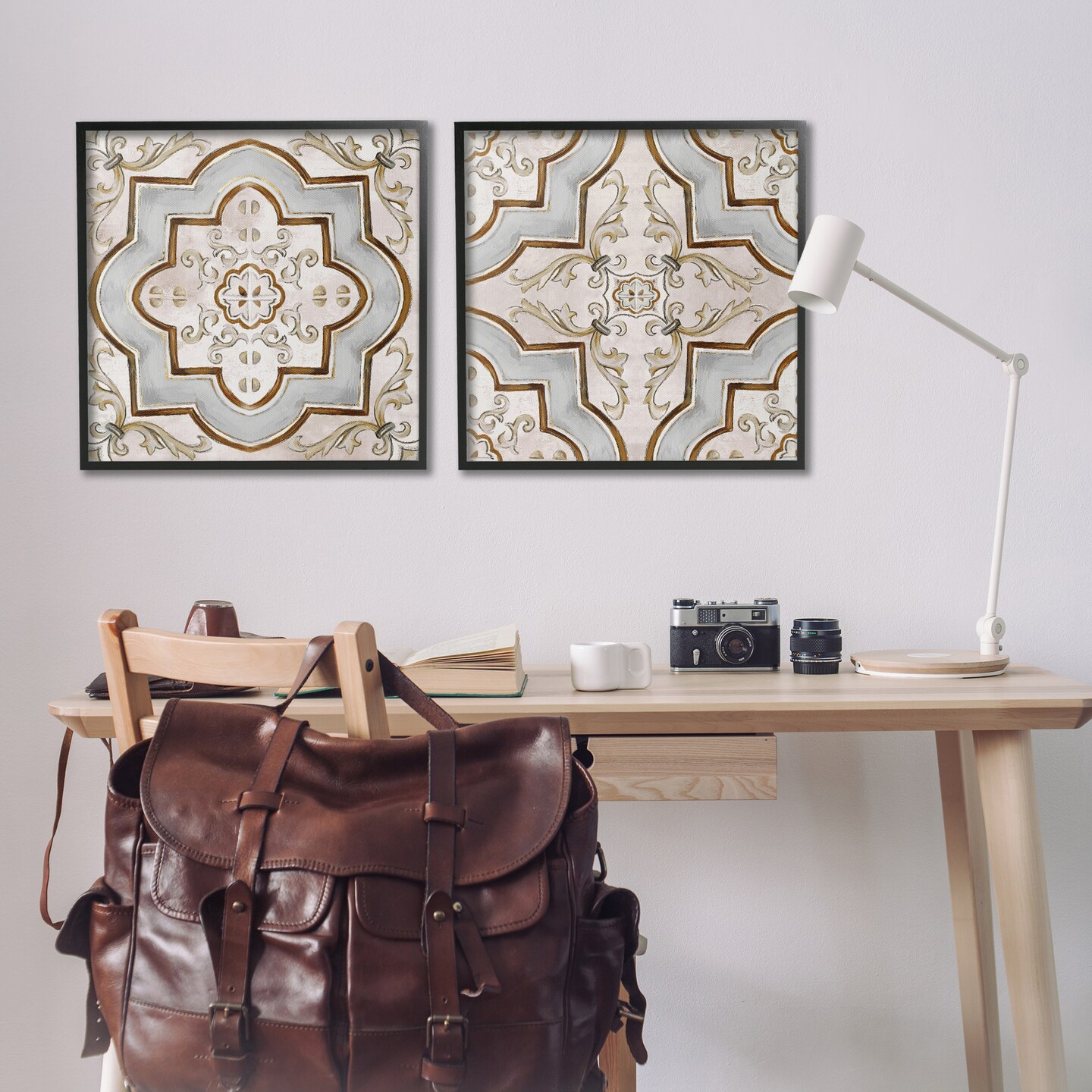 Stupell Industries Moroccan Tile in Neutrals 2pc Framed Giclee Wall Art Set Design by Irena Orlov